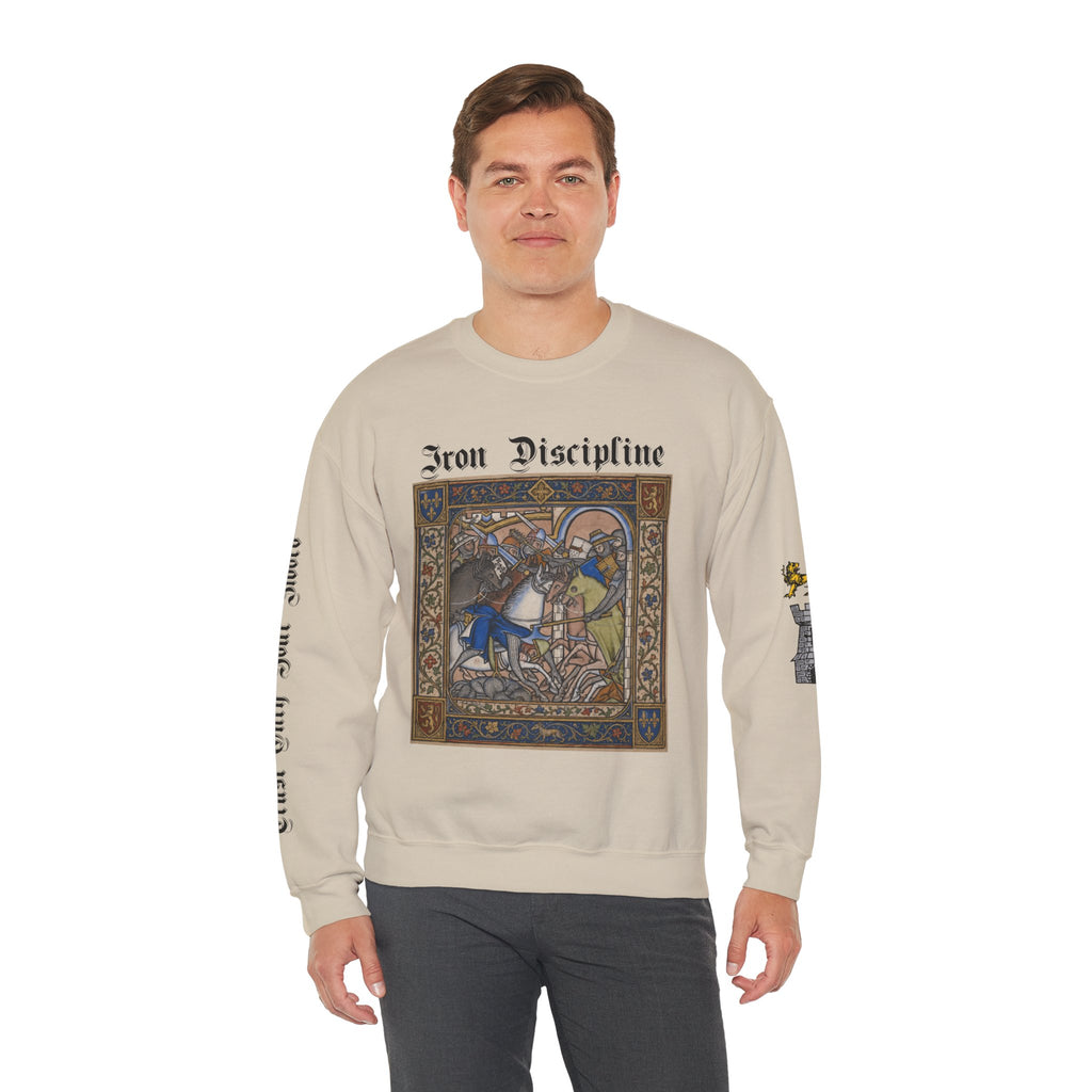 Iron Discipline Crewneck Sweatshirt — Medieval Gauntlet Graphic