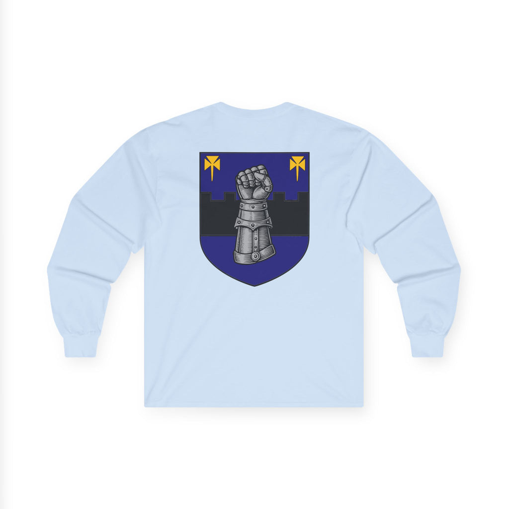 Medieval Gauntlet Long Sleeve Tee — 'The Iron Gauntlet' Dragon Crest Shirt