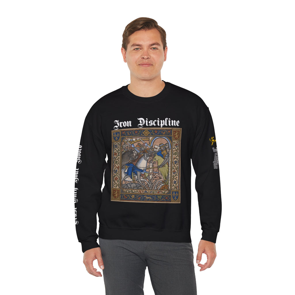 Iron Discipline Crewneck Sweatshirt — Medieval Gauntlet Graphic