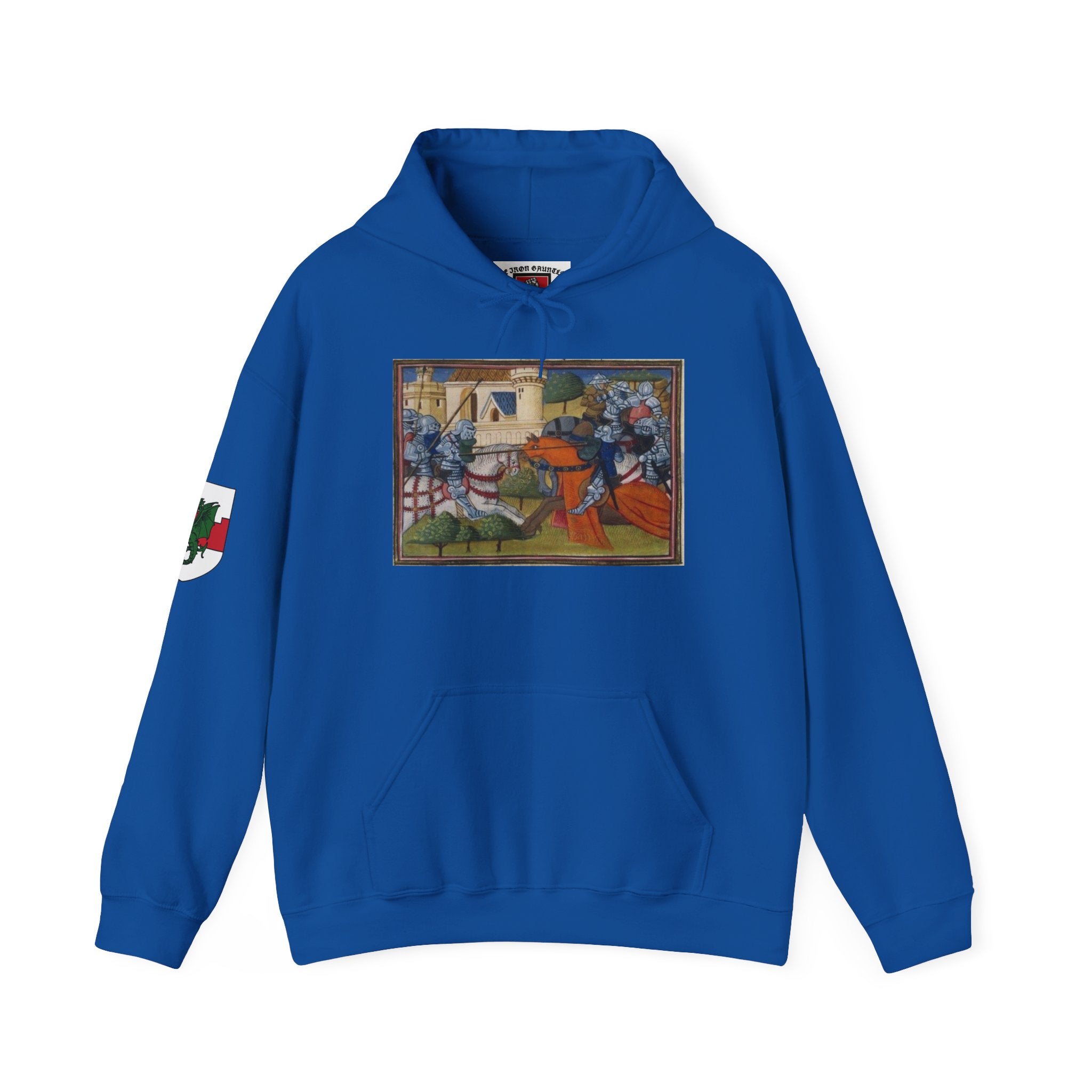 Medieval Knight Hoodie — Heraldic Fist Crest & Tapestry Art Hoodie