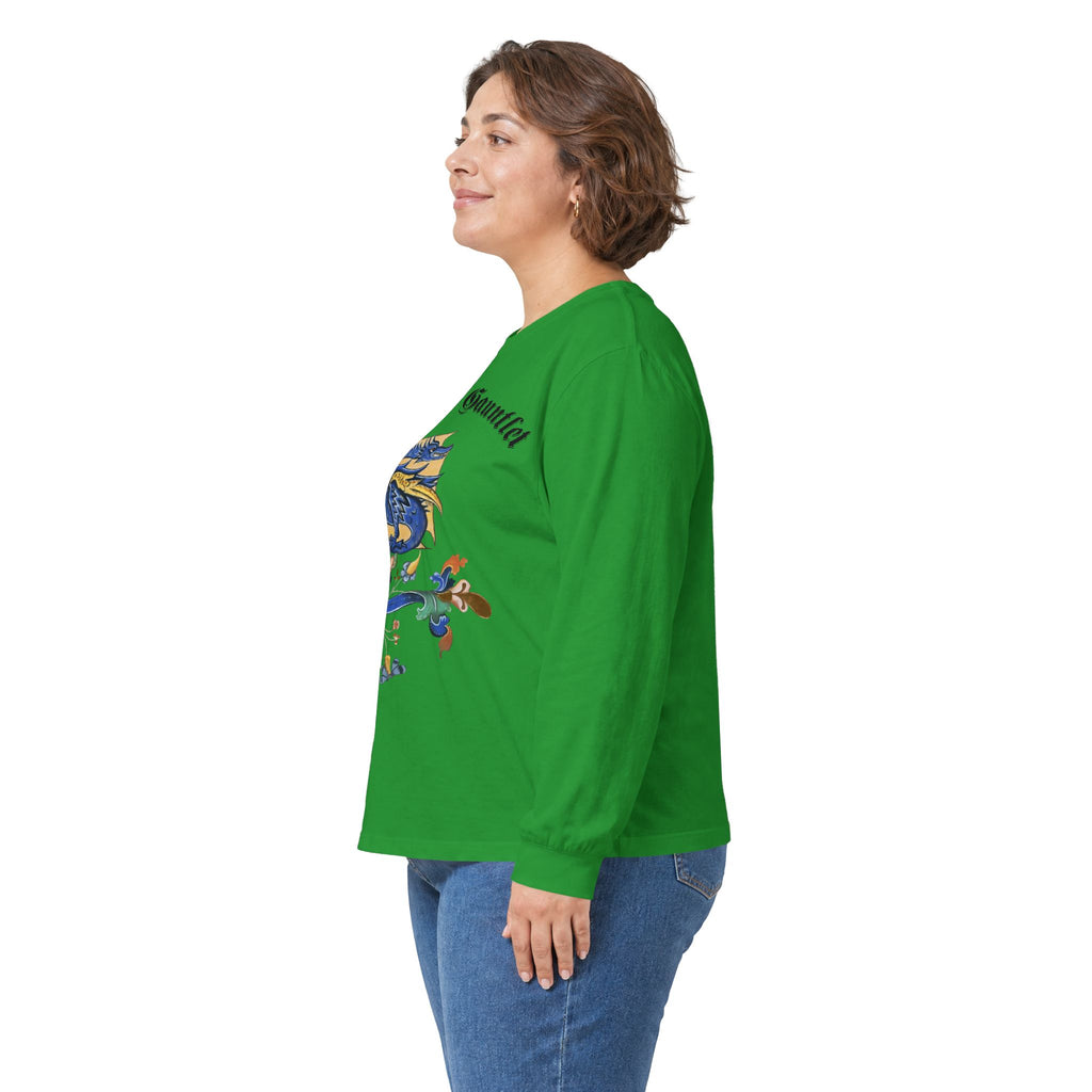 Medieval Gauntlet Long Sleeve Tee — 'The Iron Gauntlet' Dragon Crest Shirt