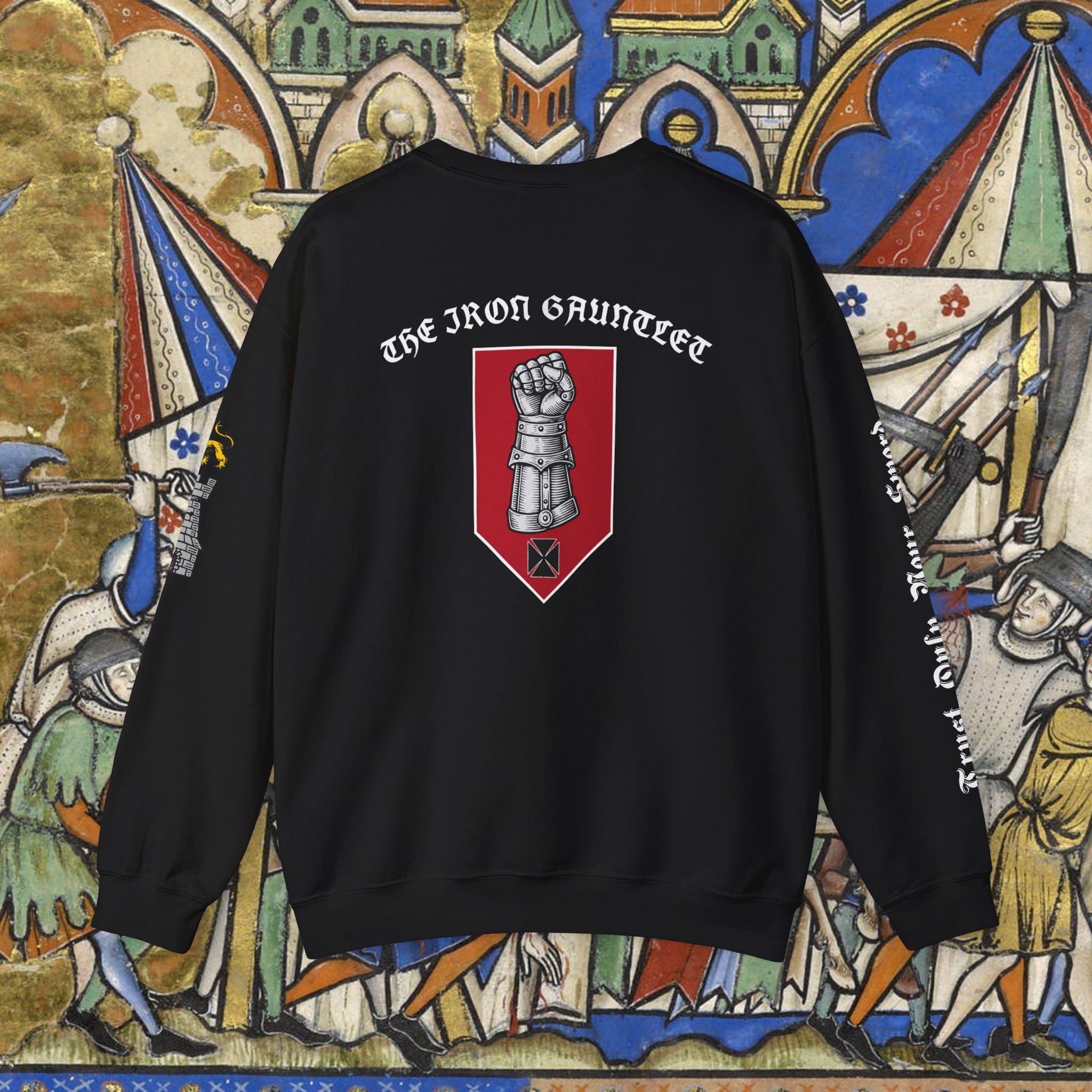 Iron Discipline Crewneck Sweatshirt — Medieval Gauntlet Graphic