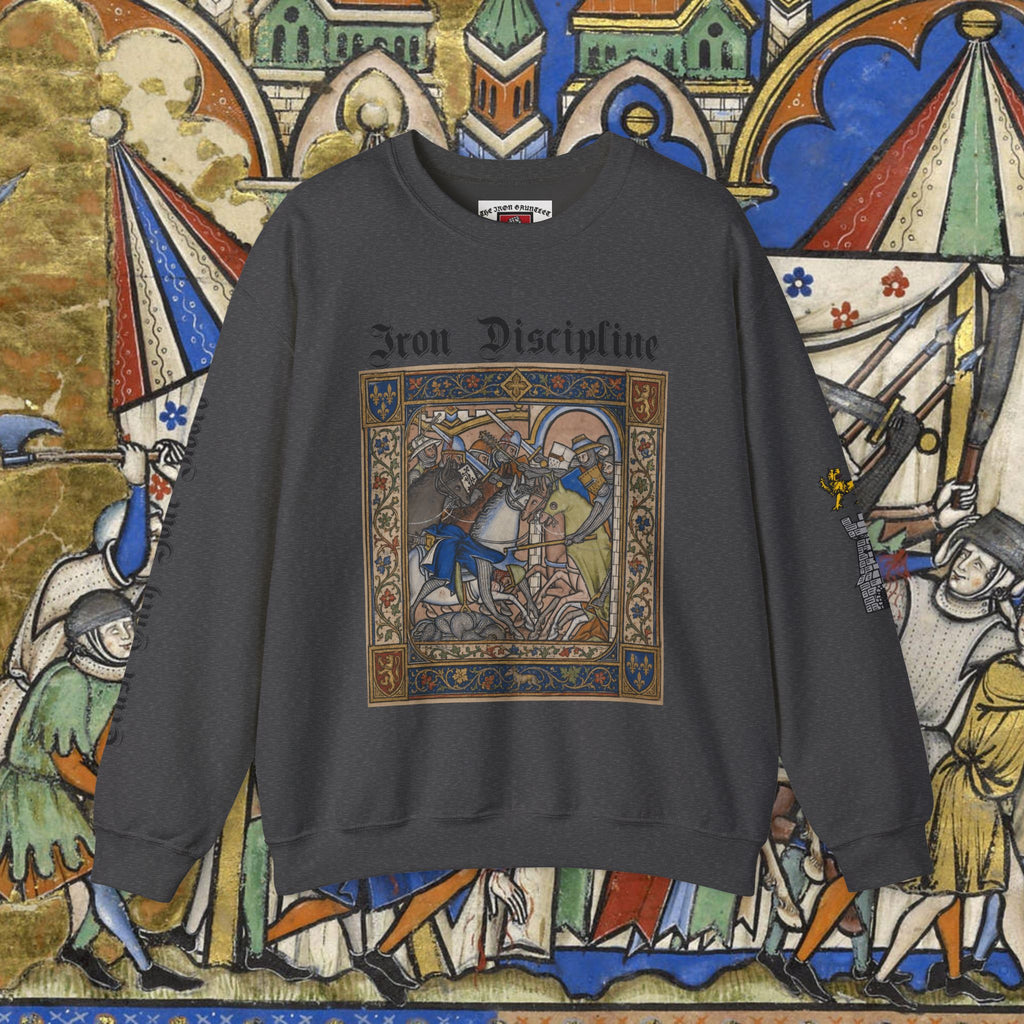 Iron Discipline Crewneck Sweatshirt — Medieval Gauntlet Graphic
