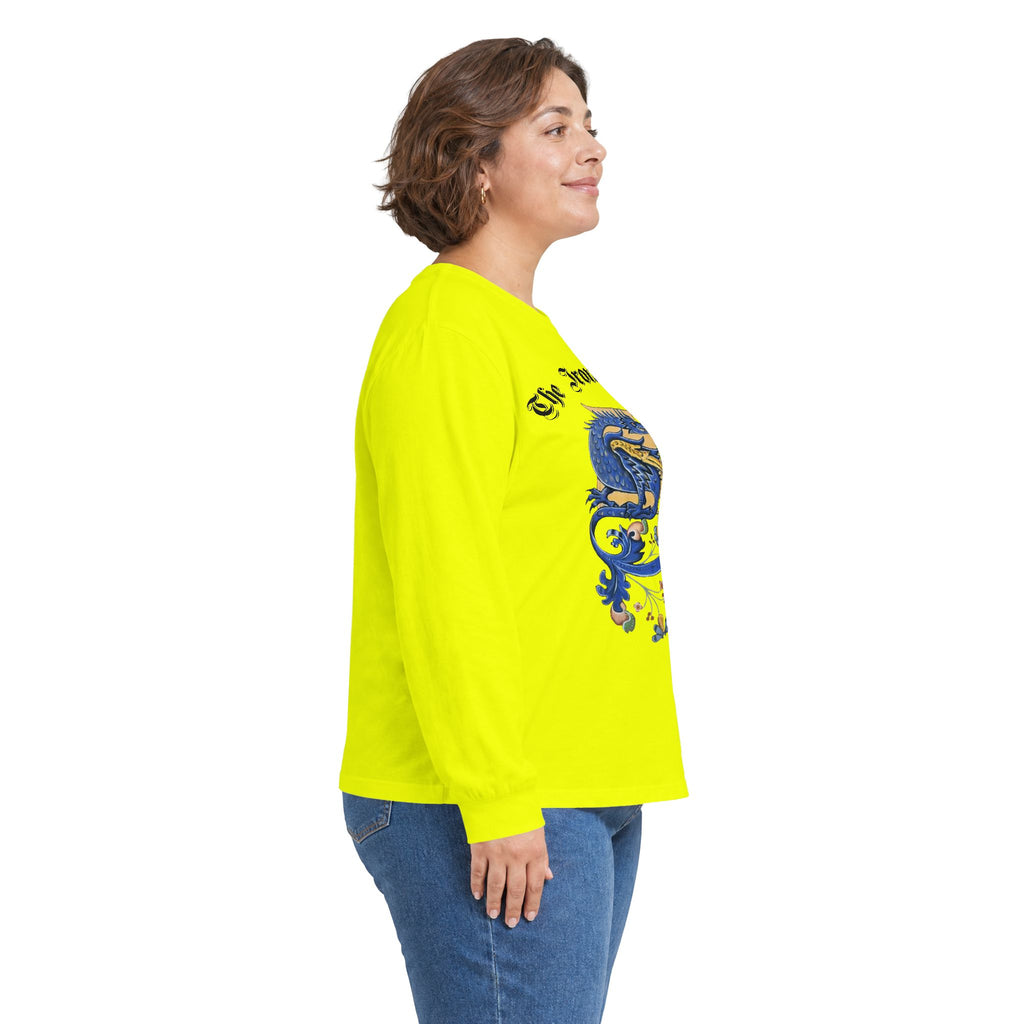 Medieval Gauntlet Long Sleeve Tee — 'The Iron Gauntlet' Dragon Crest Shirt