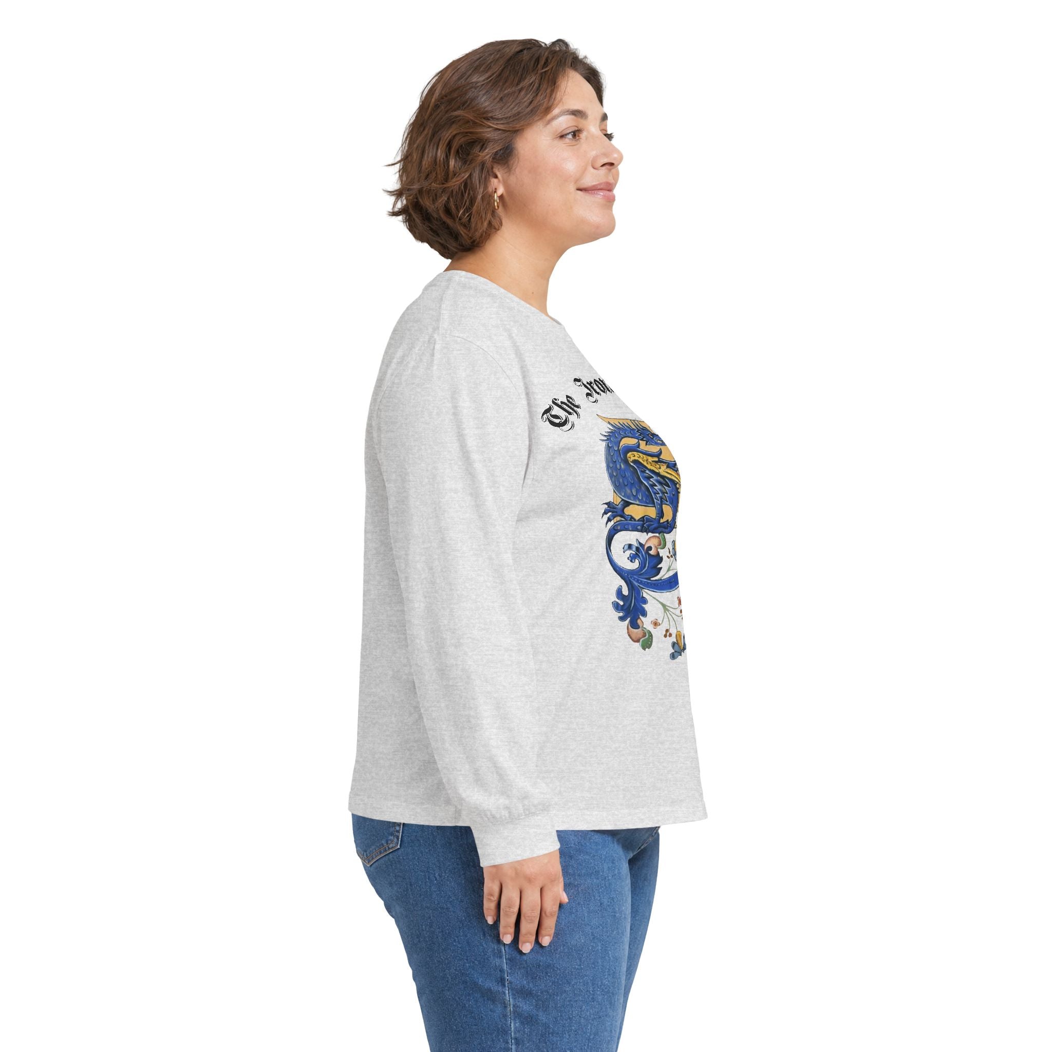 Medieval Gauntlet Long Sleeve Tee — 'The Iron Gauntlet' Dragon Crest Shirt