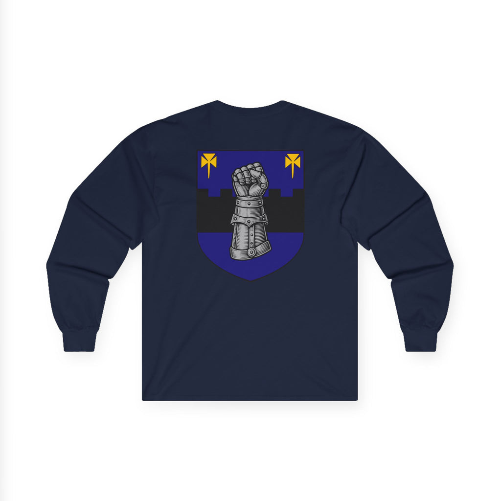 Medieval Gauntlet Long Sleeve Tee — 'The Iron Gauntlet' Dragon Crest Shirt
