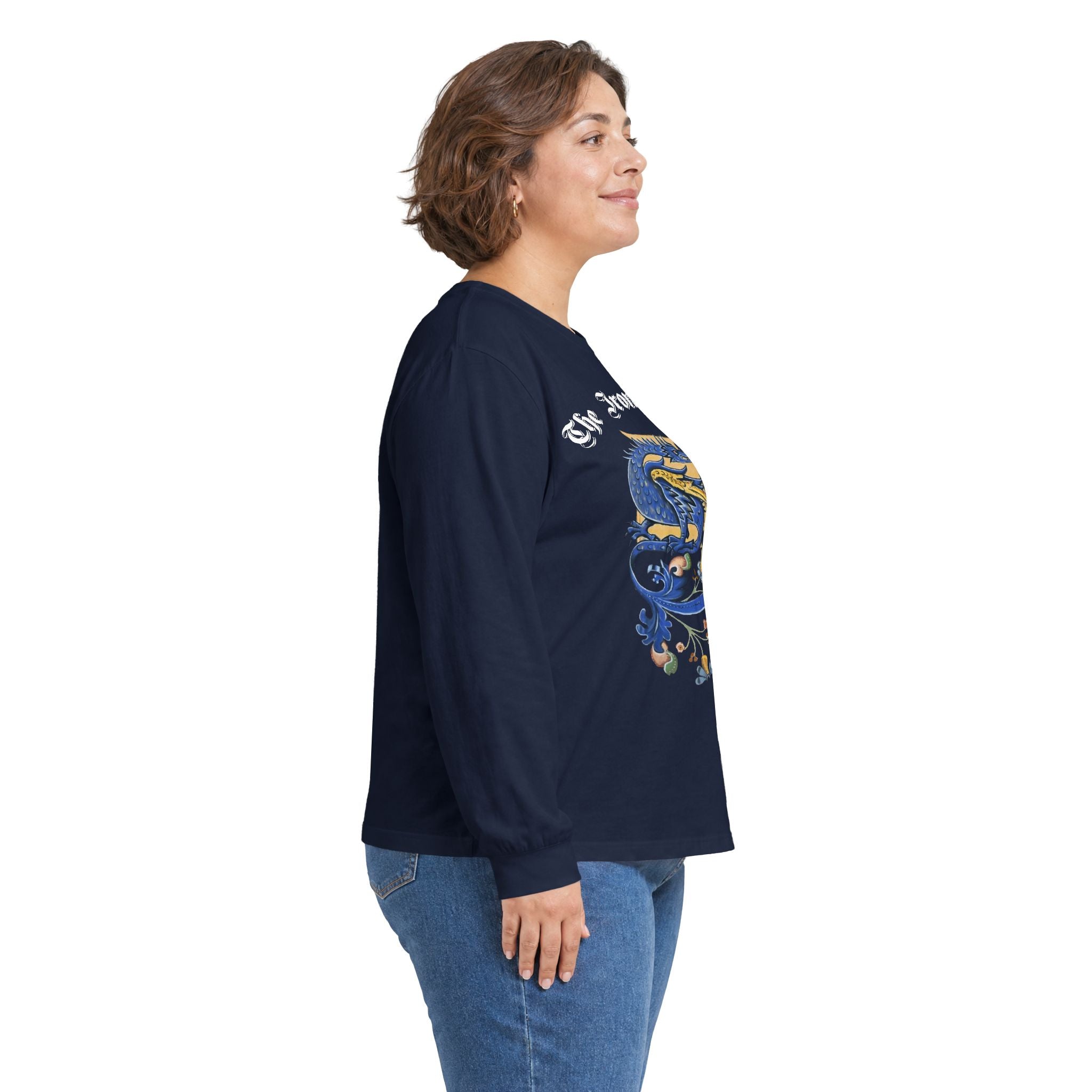 Medieval Gauntlet Long Sleeve Tee — 'The Iron Gauntlet' Dragon Crest Shirt