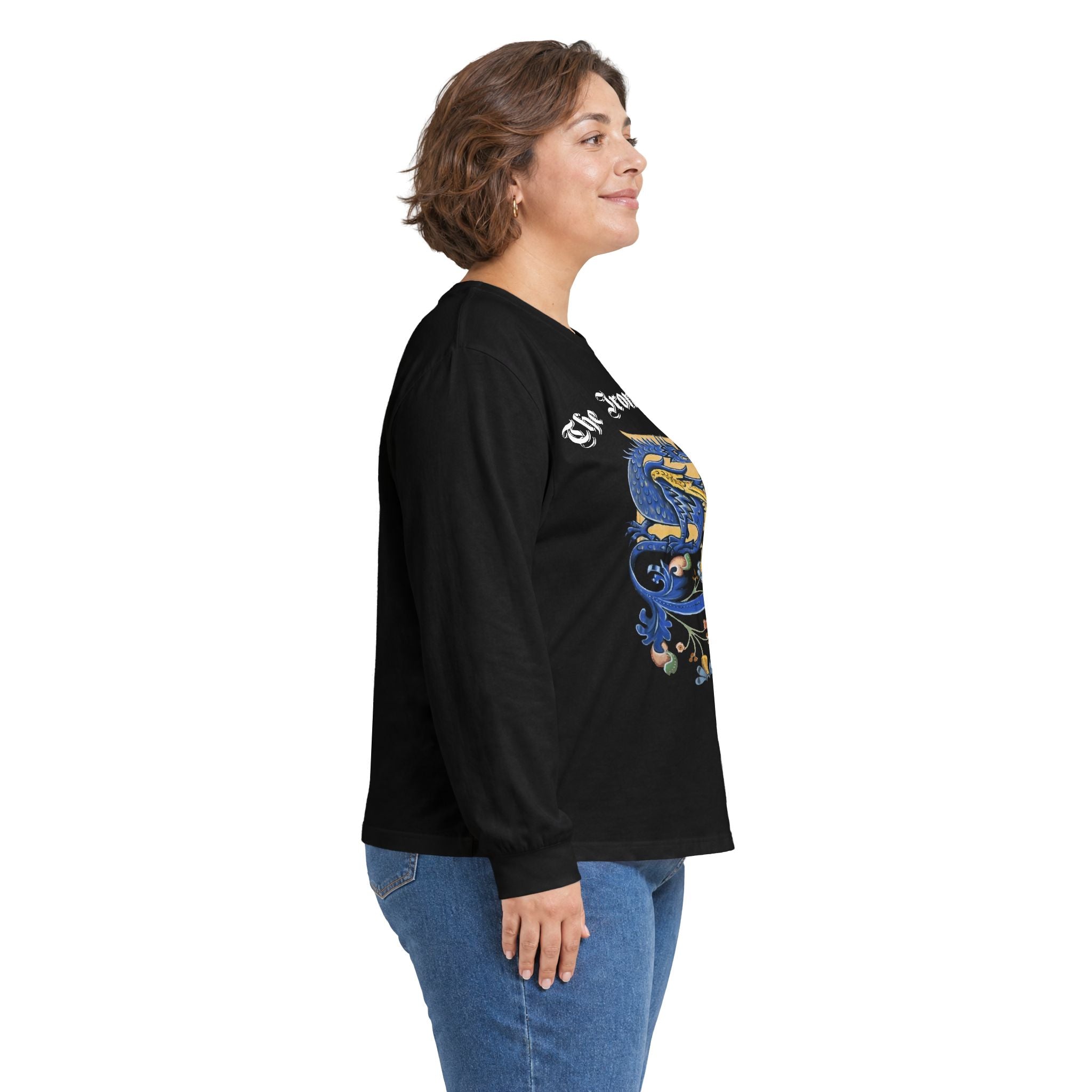 Medieval Gauntlet Long Sleeve Tee — 'The Iron Gauntlet' Dragon Crest Shirt
