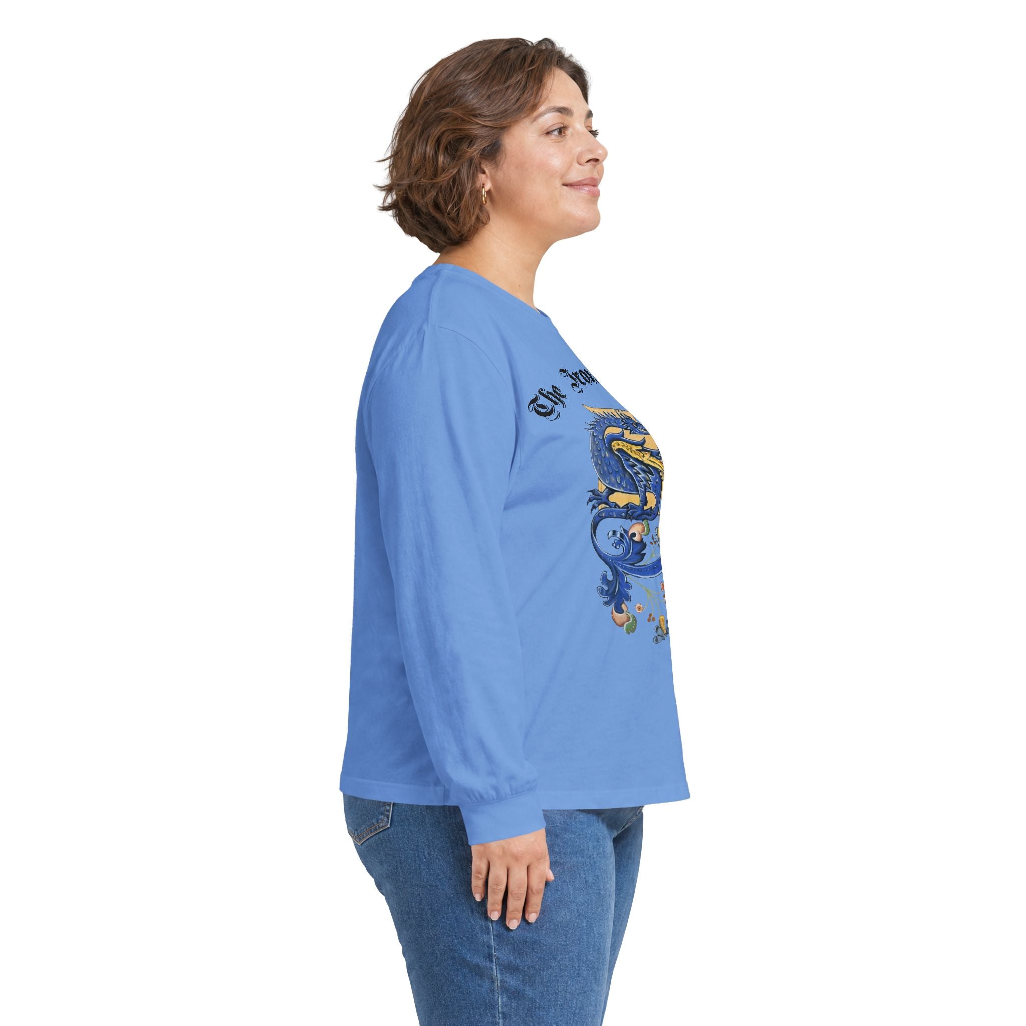 Medieval Gauntlet Long Sleeve Tee — 'The Iron Gauntlet' Dragon Crest Shirt