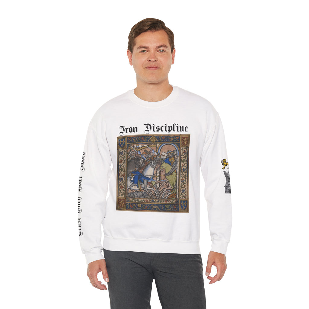 Iron Discipline Crewneck Sweatshirt — Medieval Gauntlet Graphic