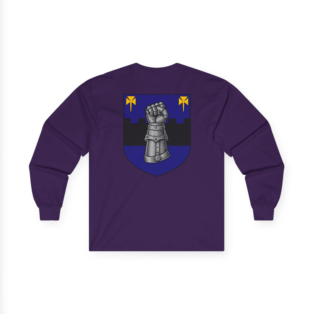 Medieval Gauntlet Long Sleeve Tee — 'The Iron Gauntlet' Dragon Crest Shirt