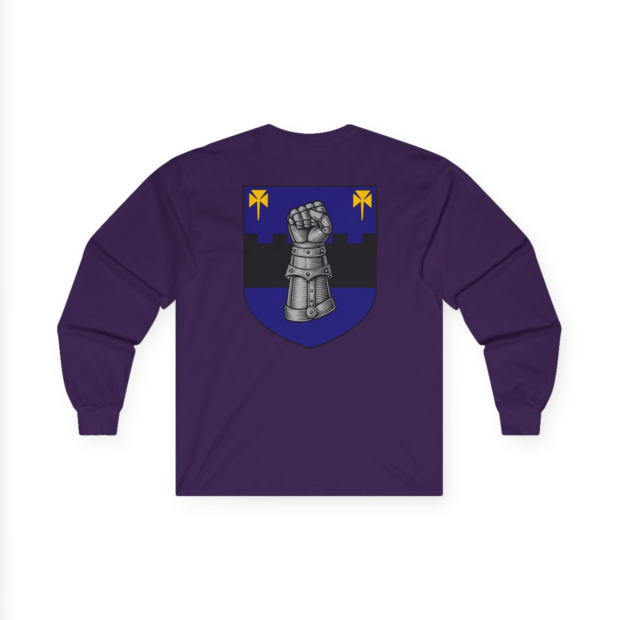 Medieval Gauntlet Long Sleeve Tee — 'The Iron Gauntlet' Dragon Crest Shirt