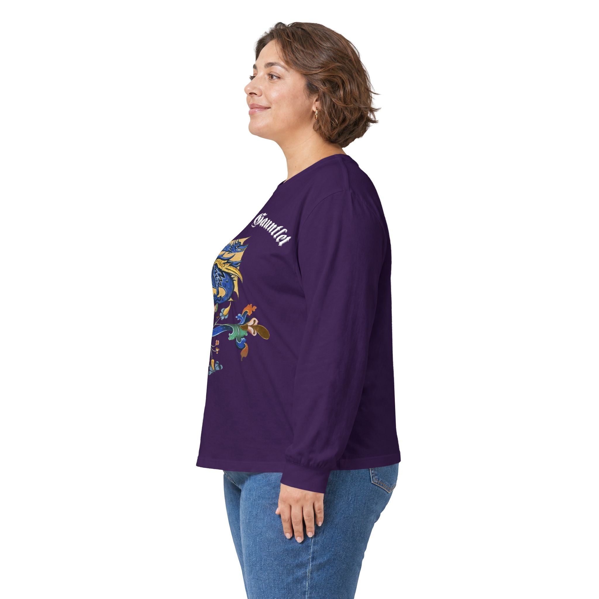 Medieval Gauntlet Long Sleeve Tee — 'The Iron Gauntlet' Dragon Crest Shirt
