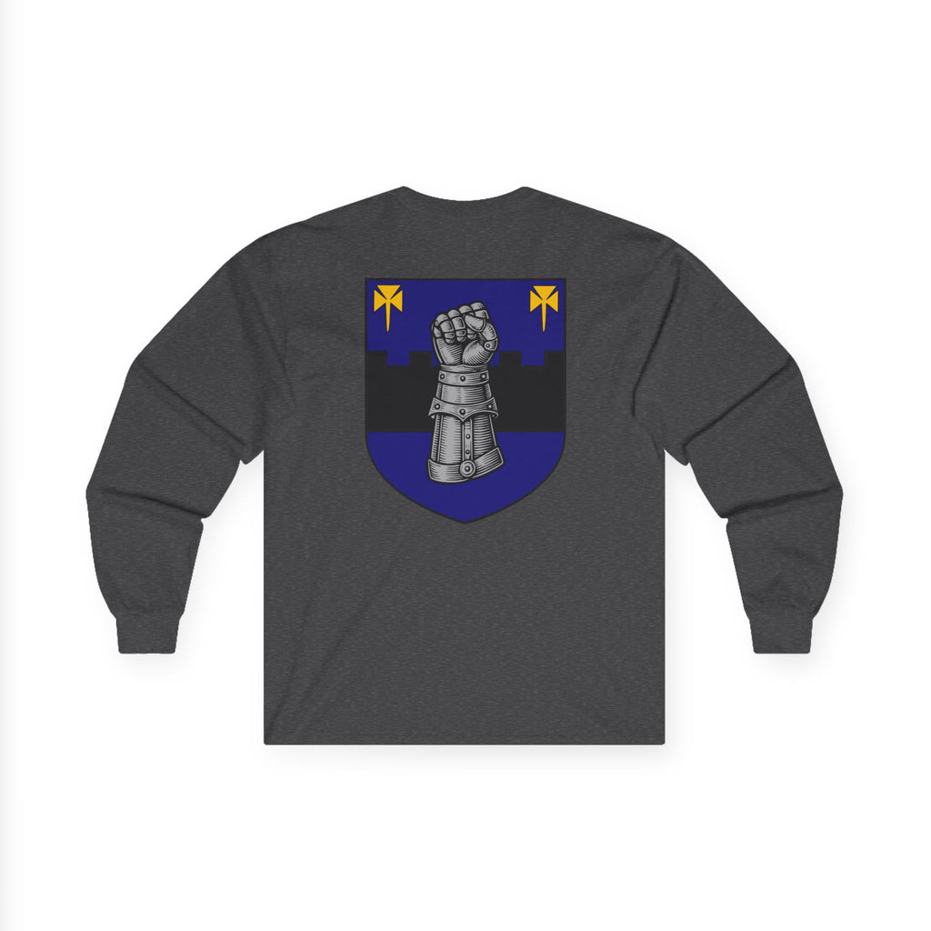 Medieval Gauntlet Long Sleeve Tee — 'The Iron Gauntlet' Dragon Crest Shirt