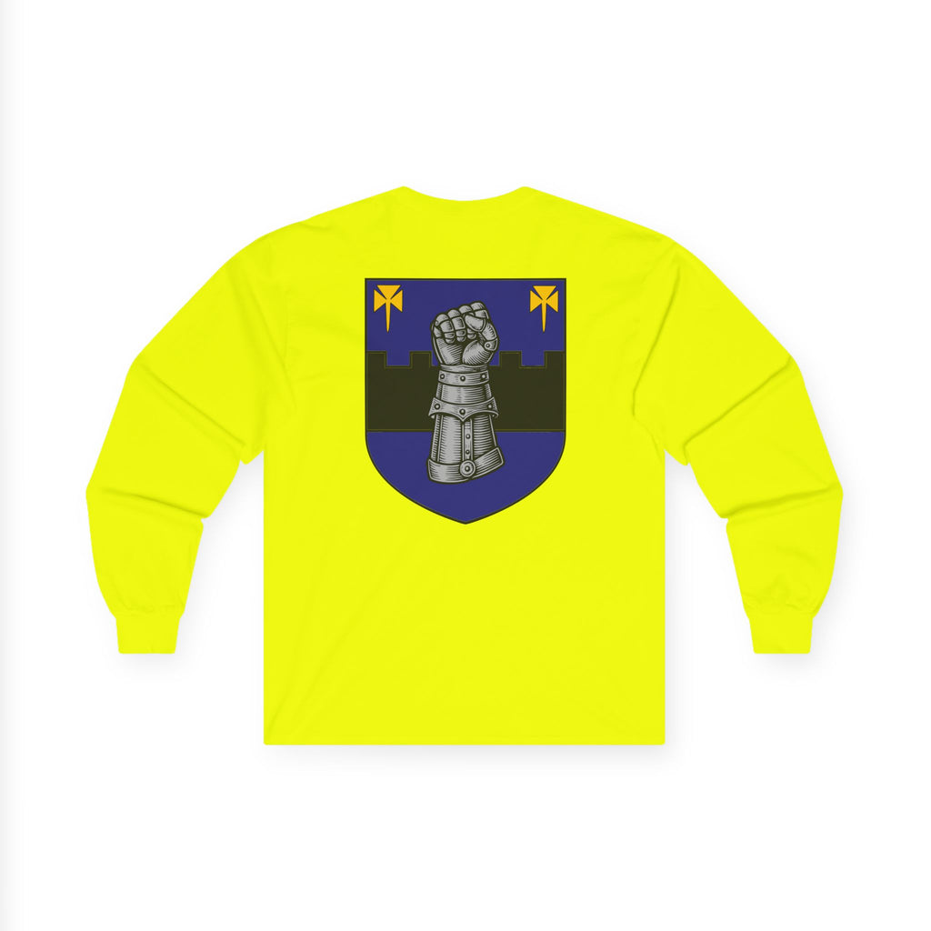 Medieval Gauntlet Long Sleeve Tee — 'The Iron Gauntlet' Dragon Crest Shirt