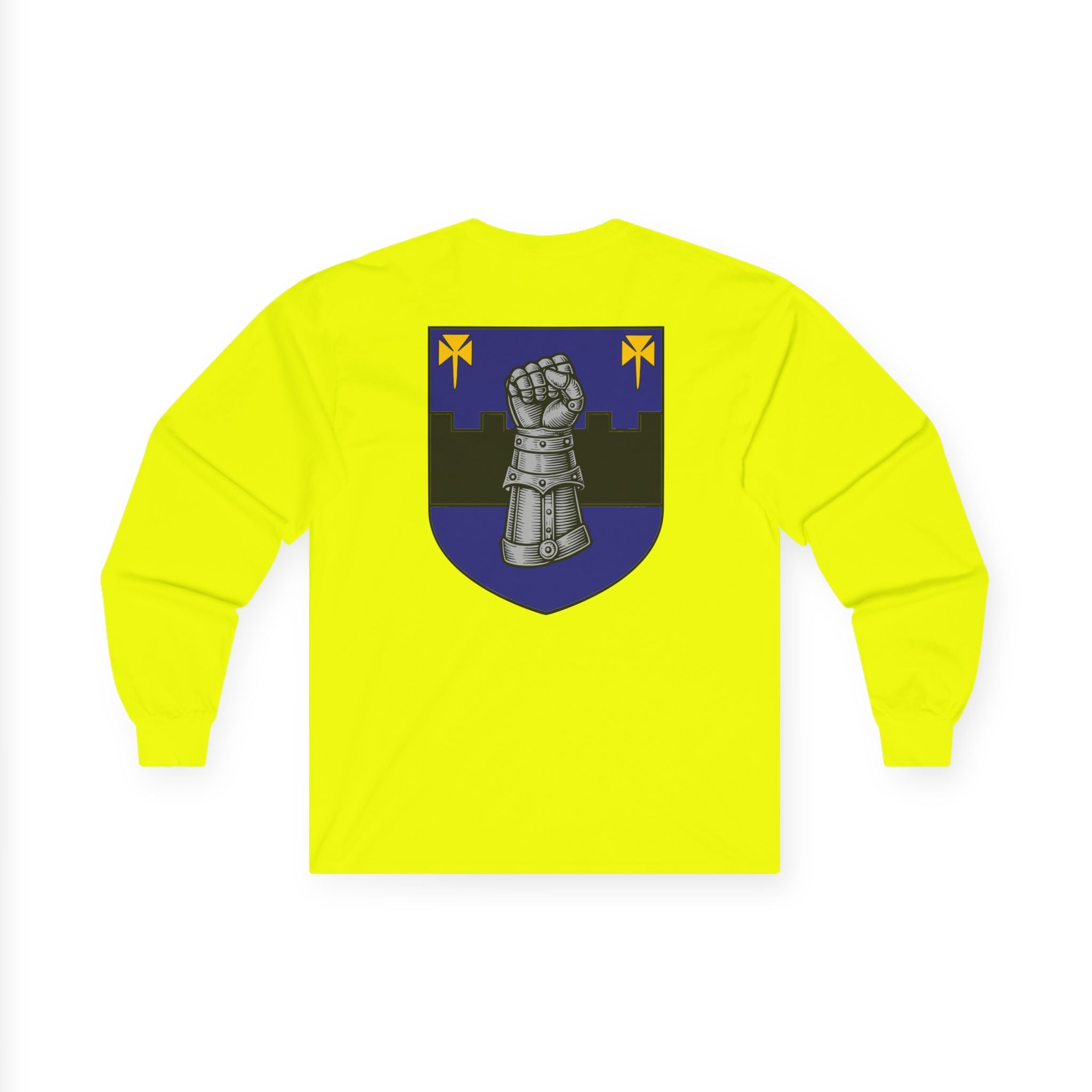 Medieval Gauntlet Long Sleeve Tee — 'The Iron Gauntlet' Dragon Crest Shirt