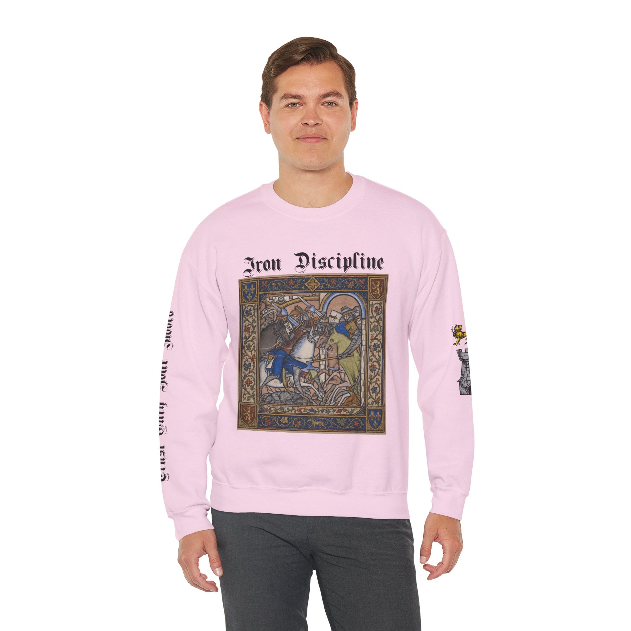 Iron Discipline Crewneck Sweatshirt — Medieval Gauntlet Graphic