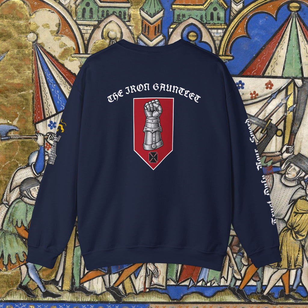 Iron Discipline Crewneck Sweatshirt — Medieval Gauntlet Graphic