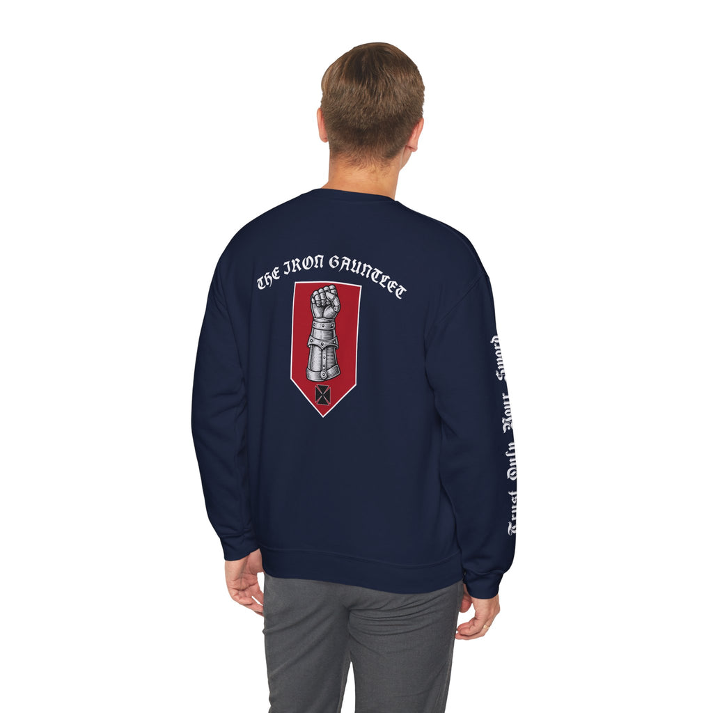 Iron Discipline Crewneck Sweatshirt — Medieval Gauntlet Graphic