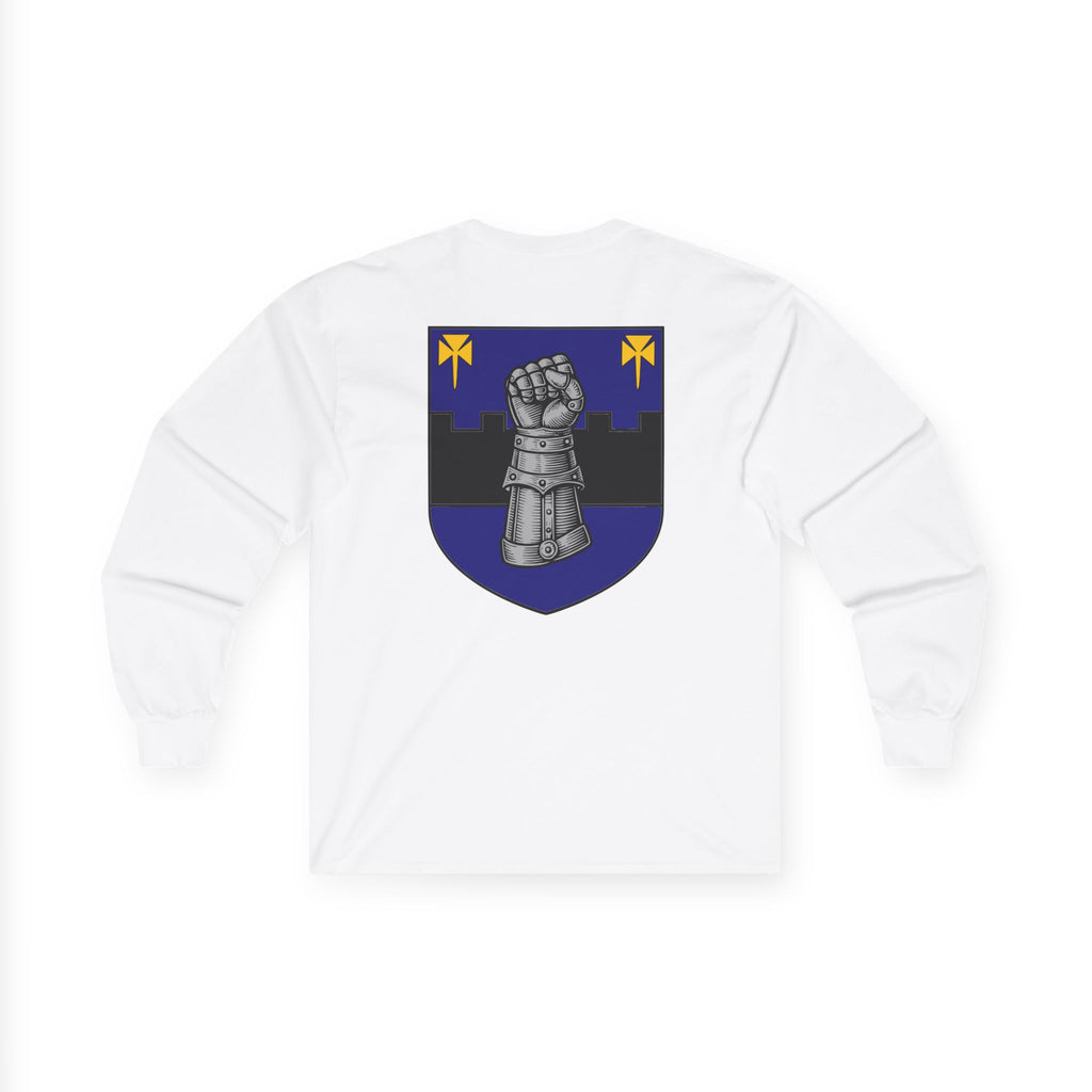 Medieval Gauntlet Long Sleeve Tee — 'The Iron Gauntlet' Dragon Crest Shirt