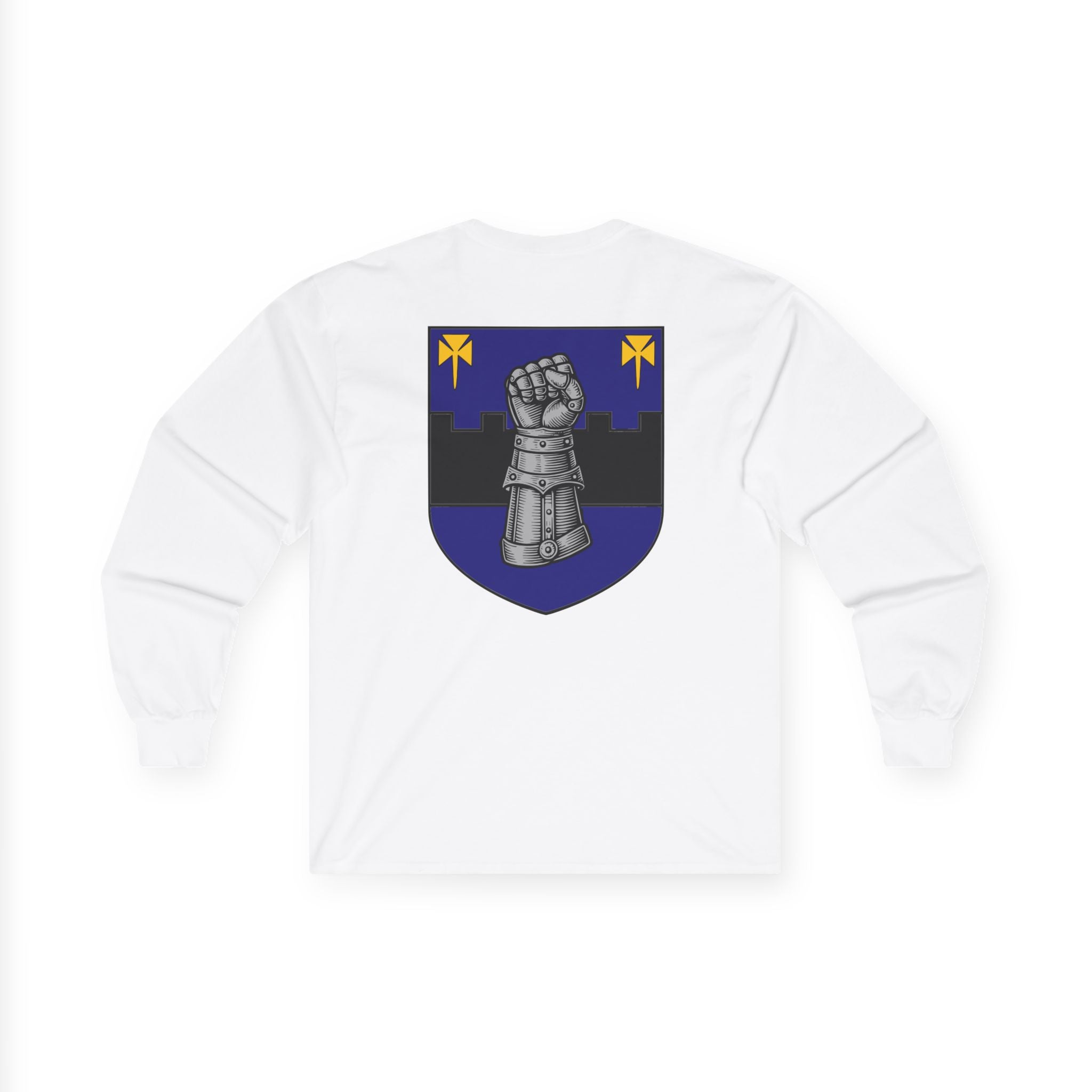 Medieval Gauntlet Long Sleeve Tee — 'The Iron Gauntlet' Dragon Crest Shirt