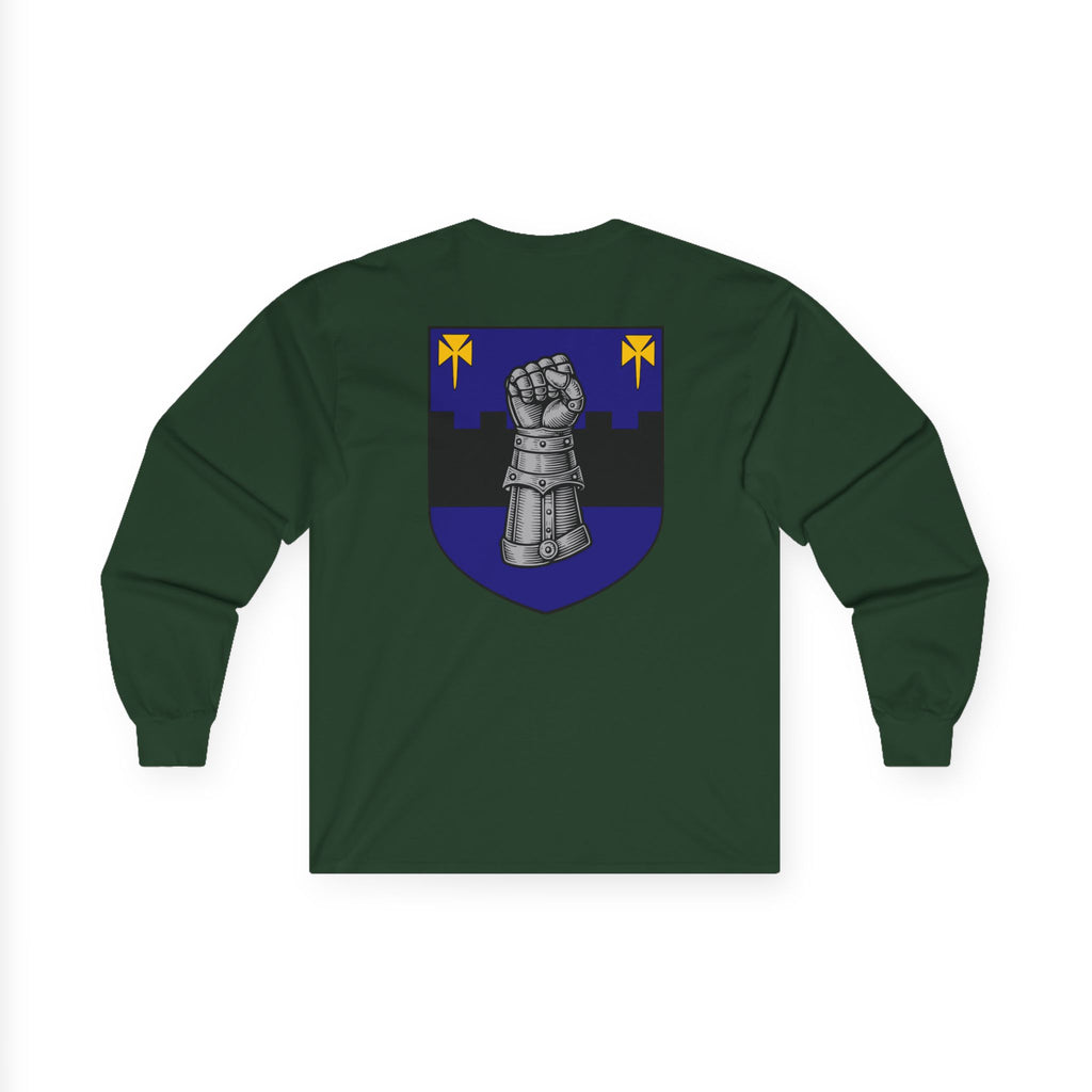 Medieval Gauntlet Long Sleeve Tee — 'The Iron Gauntlet' Dragon Crest Shirt