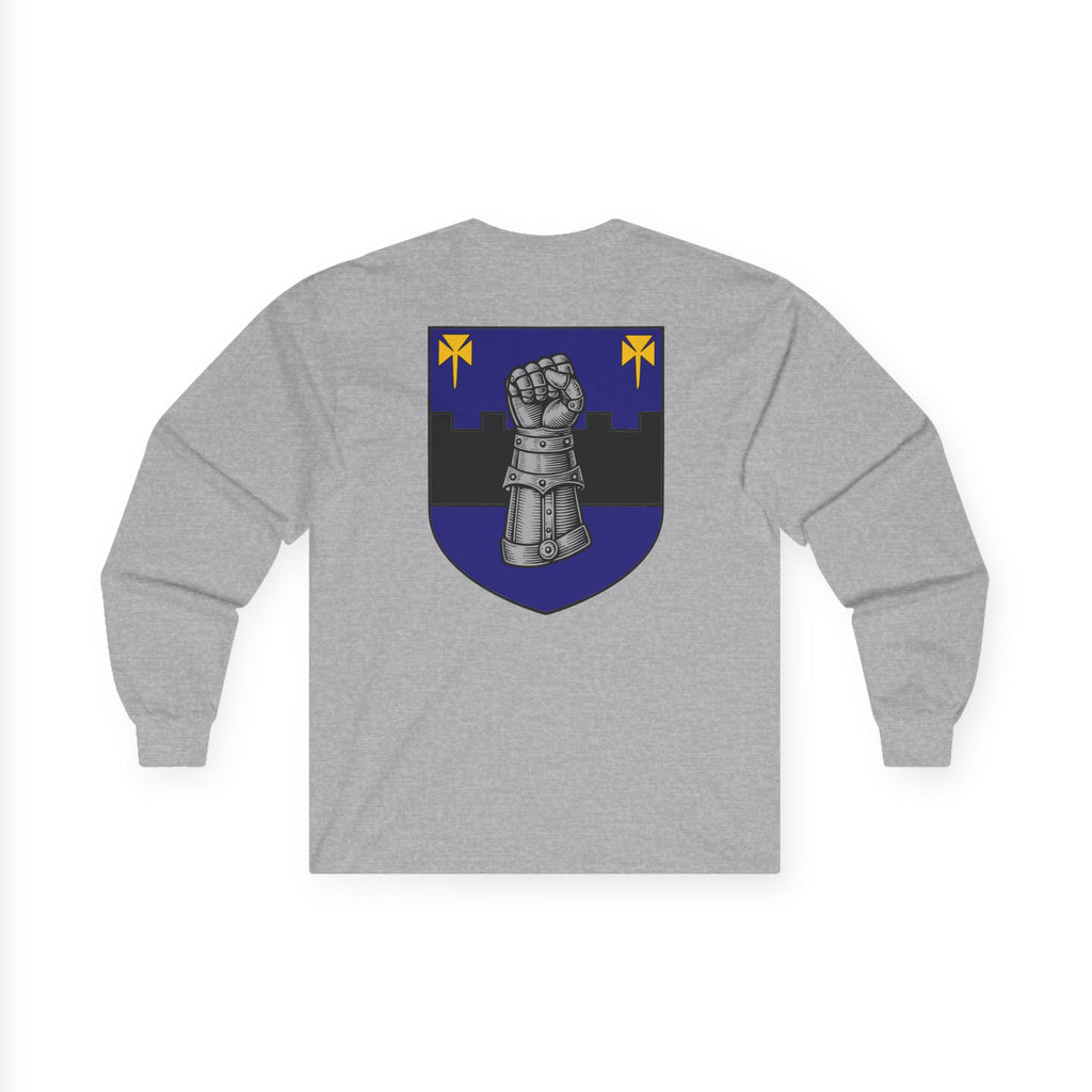 Medieval Gauntlet Long Sleeve Tee — 'The Iron Gauntlet' Dragon Crest Shirt