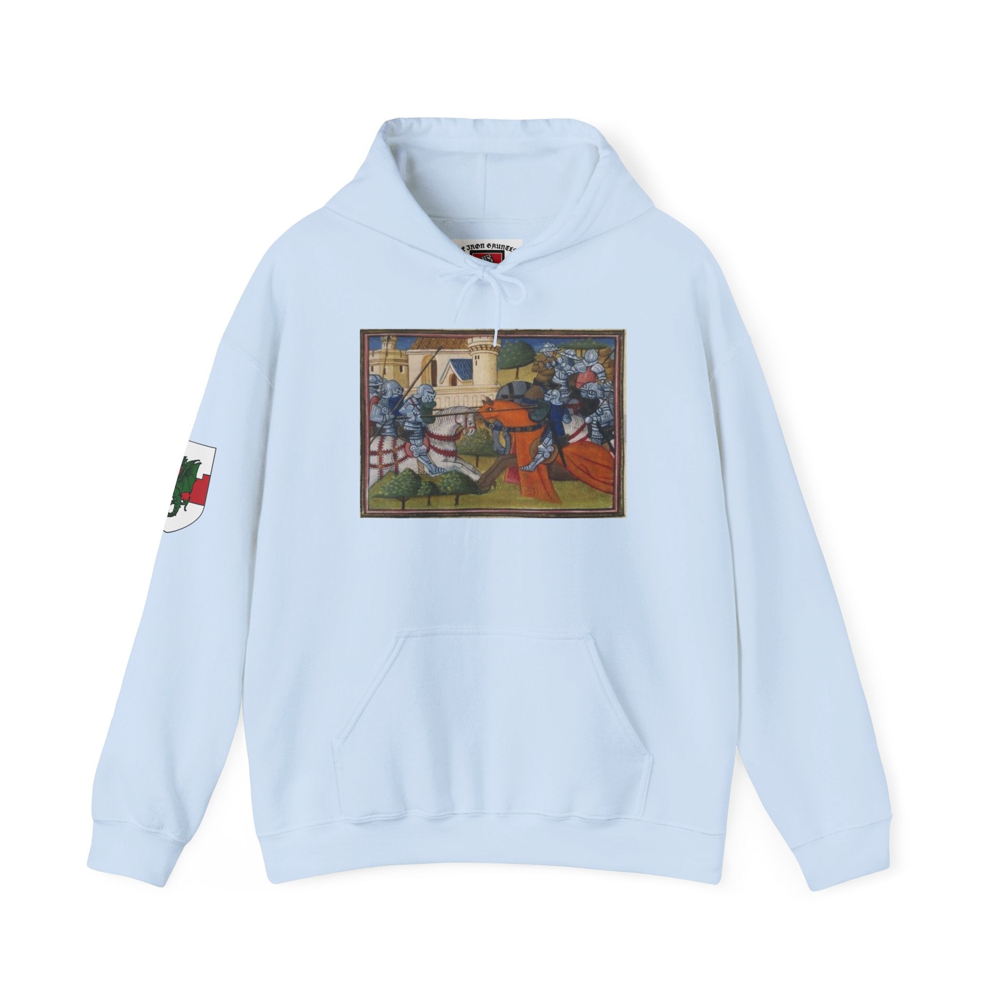 Medieval Knight Hoodie — Heraldic Fist Crest & Tapestry Art Hoodie