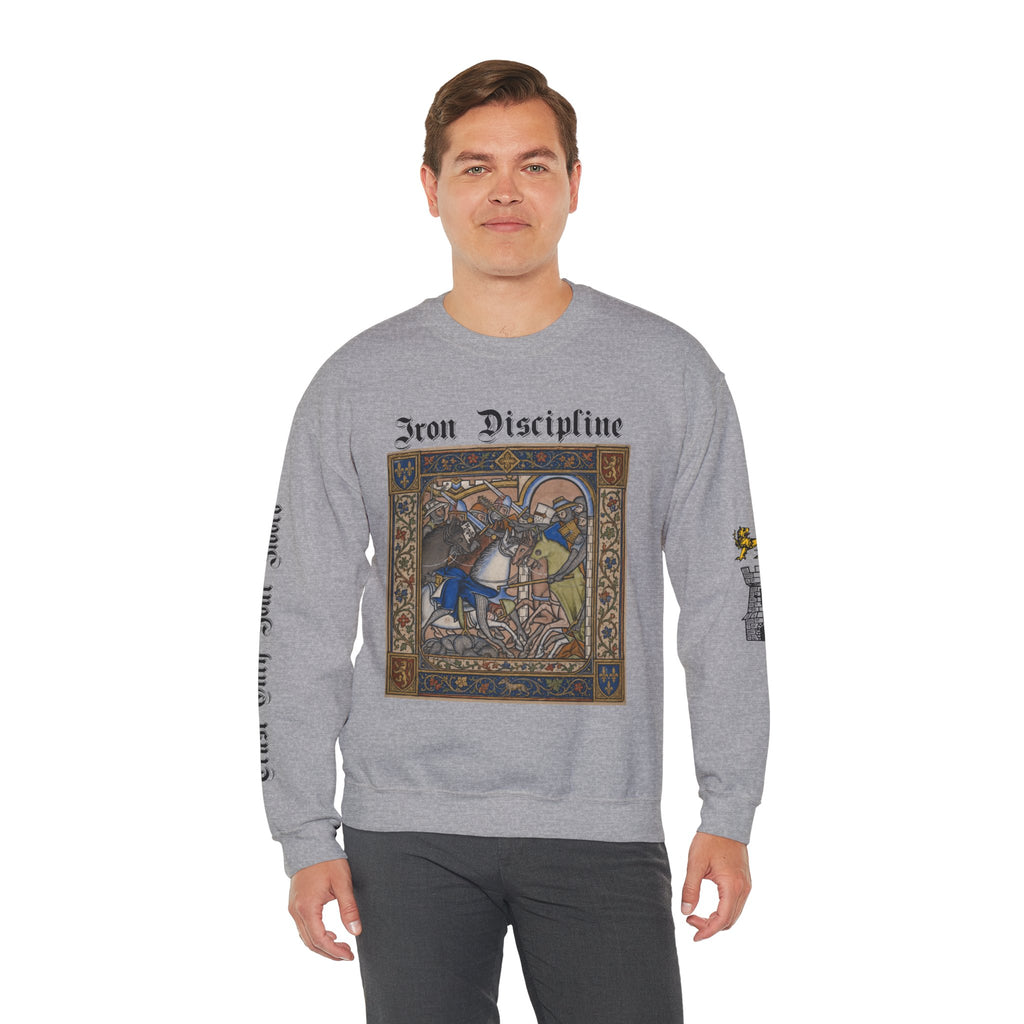 Iron Discipline Crewneck Sweatshirt — Medieval Gauntlet Graphic