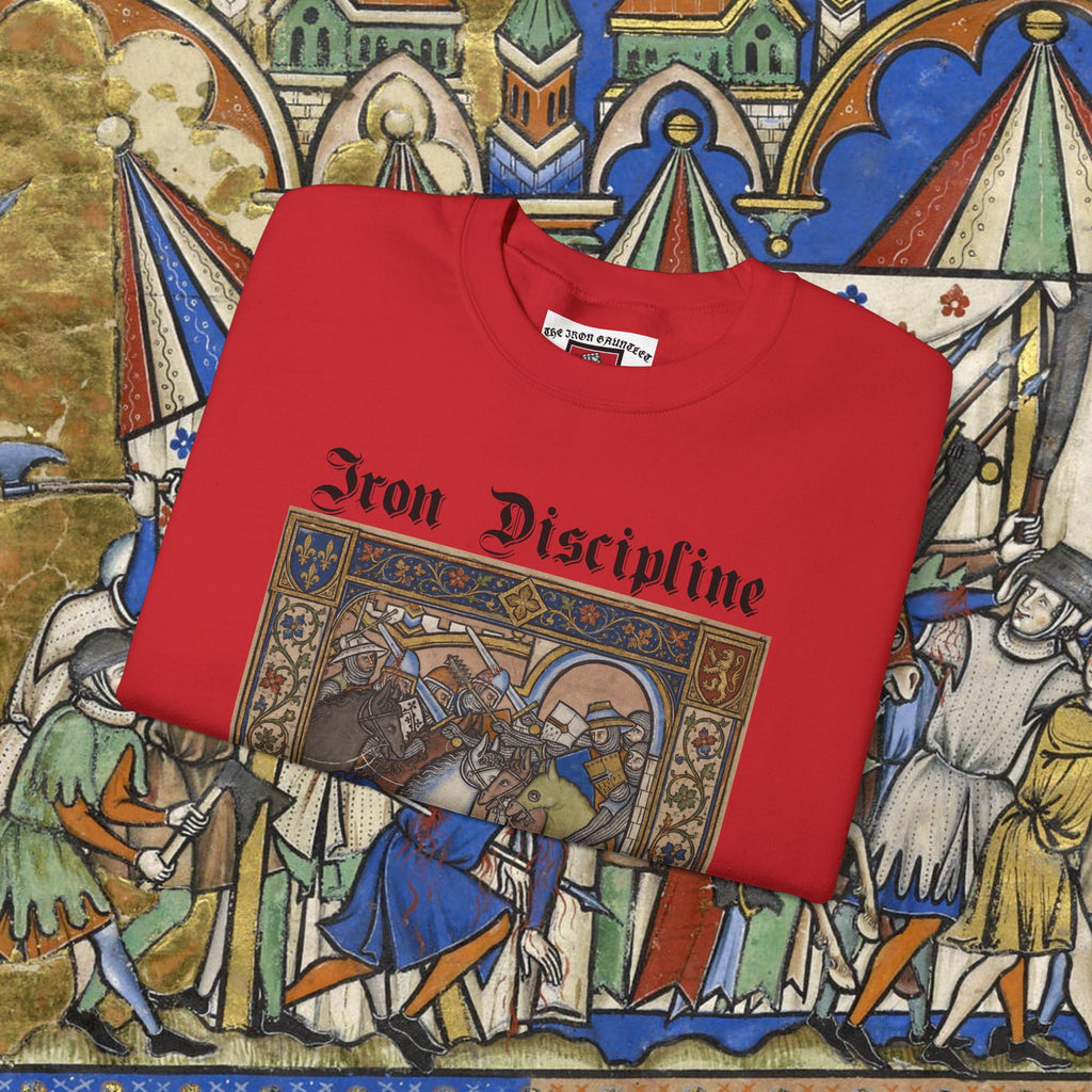 Iron Discipline Crewneck Sweatshirt — Medieval Gauntlet Graphic