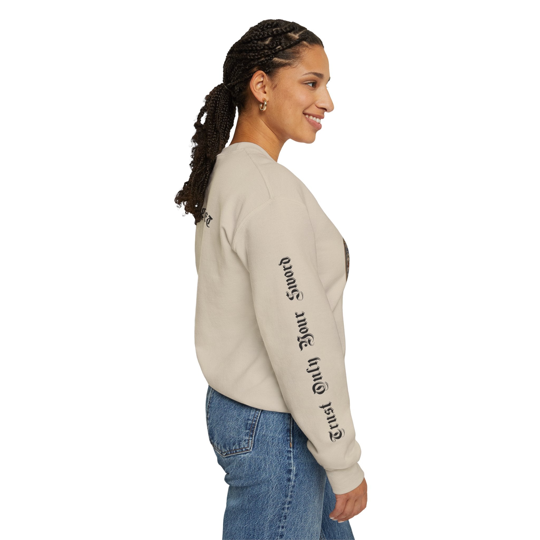 Iron Discipline Crewneck Sweatshirt — Medieval Gauntlet Graphic