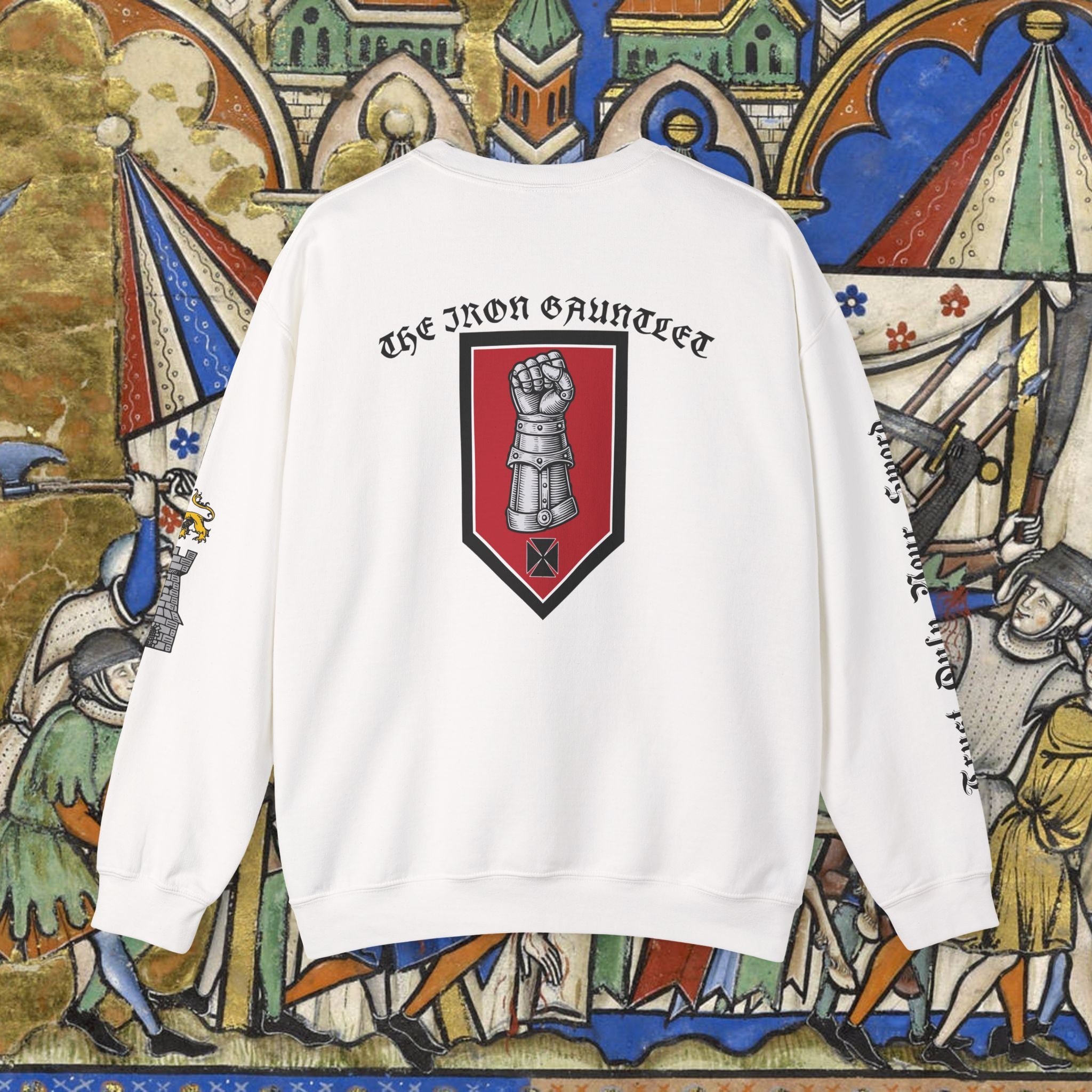 Iron Discipline Crewneck Sweatshirt — Medieval Gauntlet Graphic