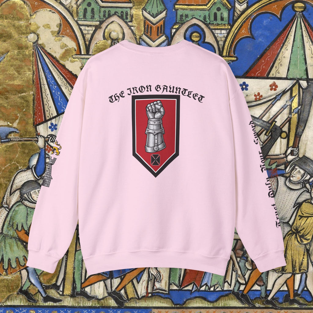Iron Discipline Crewneck Sweatshirt — Medieval Gauntlet Graphic