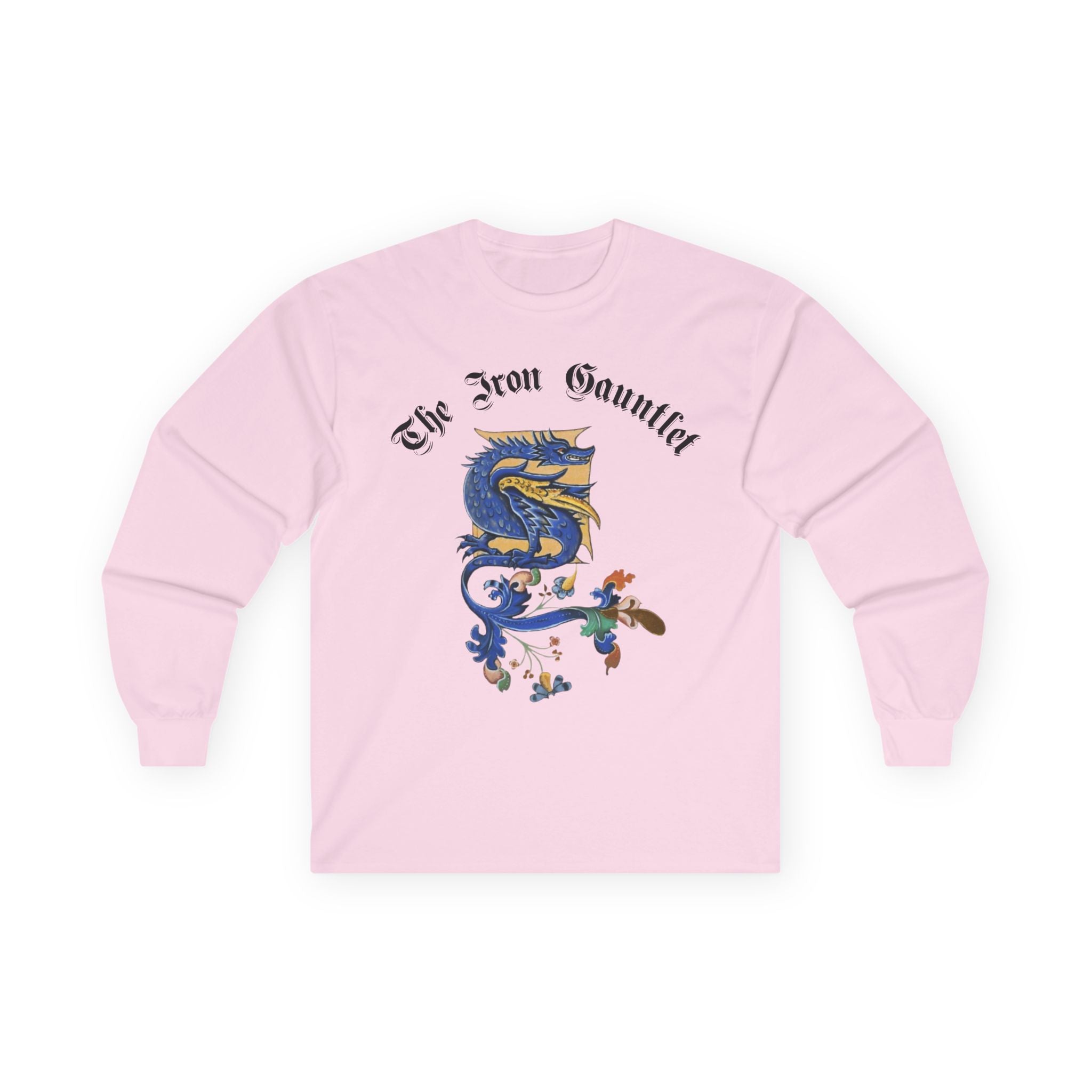 Medieval Gauntlet Long Sleeve Tee — 'The Iron Gauntlet' Dragon Crest Shirt