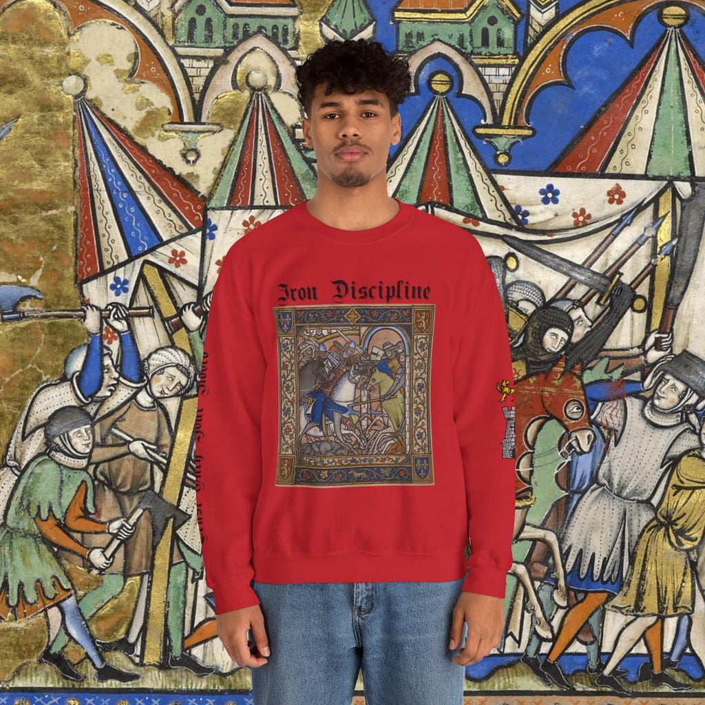 Iron Discipline Crewneck Sweatshirt — Medieval Gauntlet Graphic