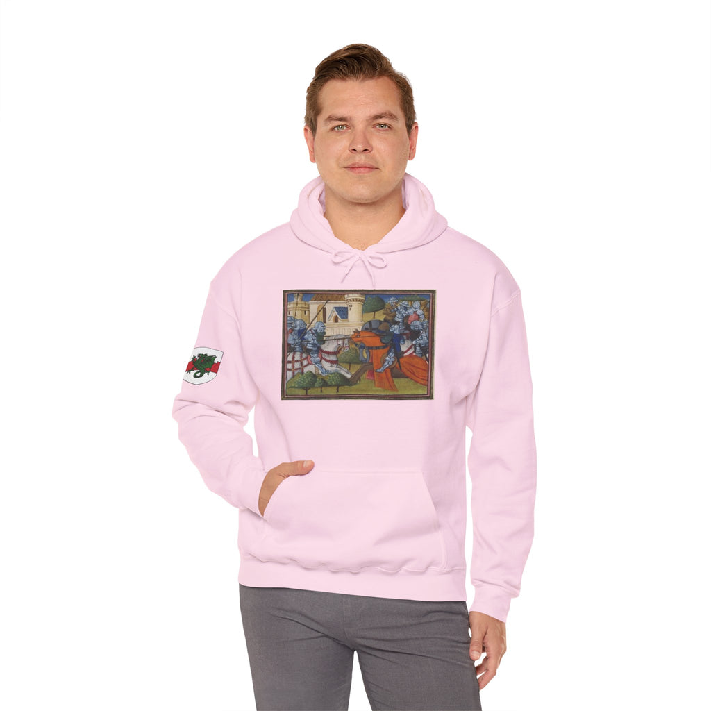 Medieval Knight Hoodie — Heraldic Fist Crest & Tapestry Art Hoodie