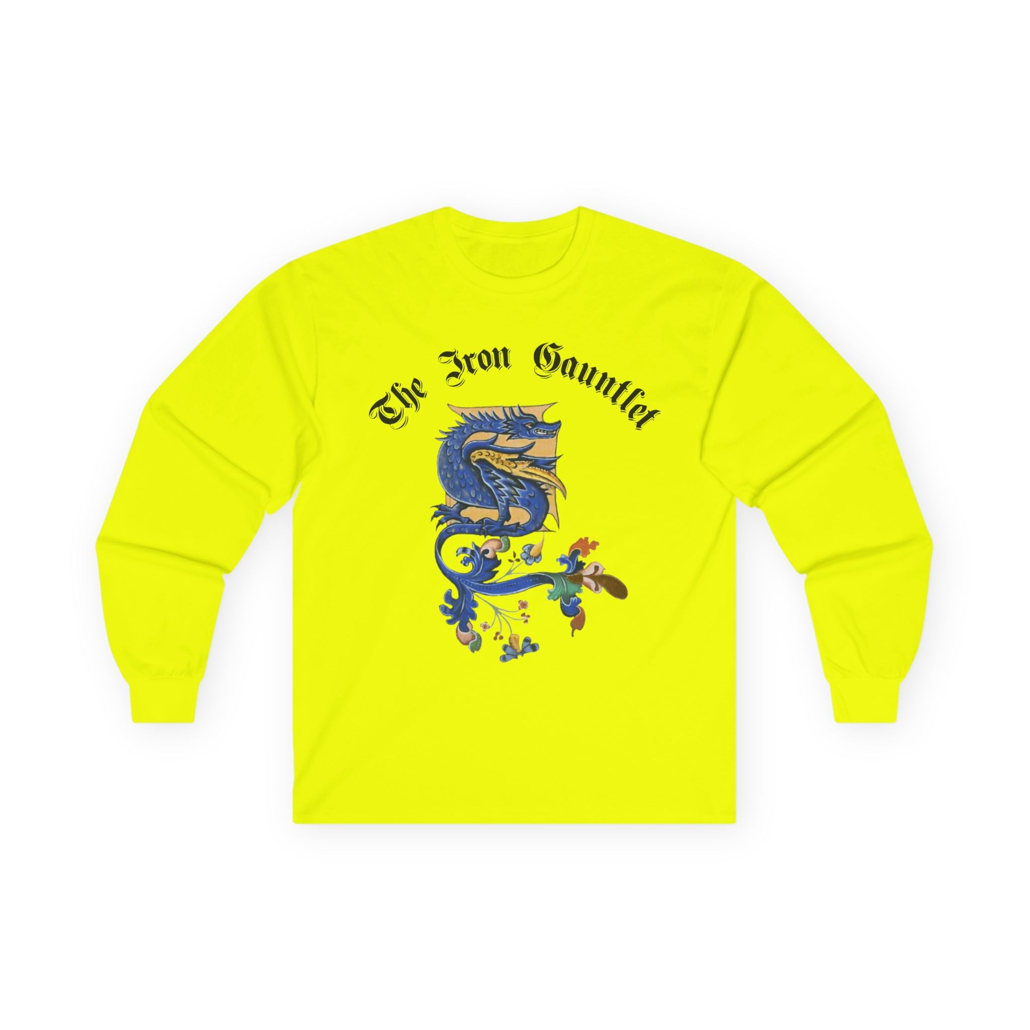 Medieval Gauntlet Long Sleeve Tee — 'The Iron Gauntlet' Dragon Crest Shirt