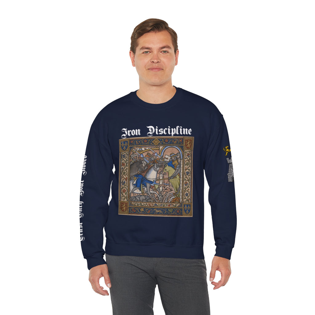 Iron Discipline Crewneck Sweatshirt — Medieval Gauntlet Graphic
