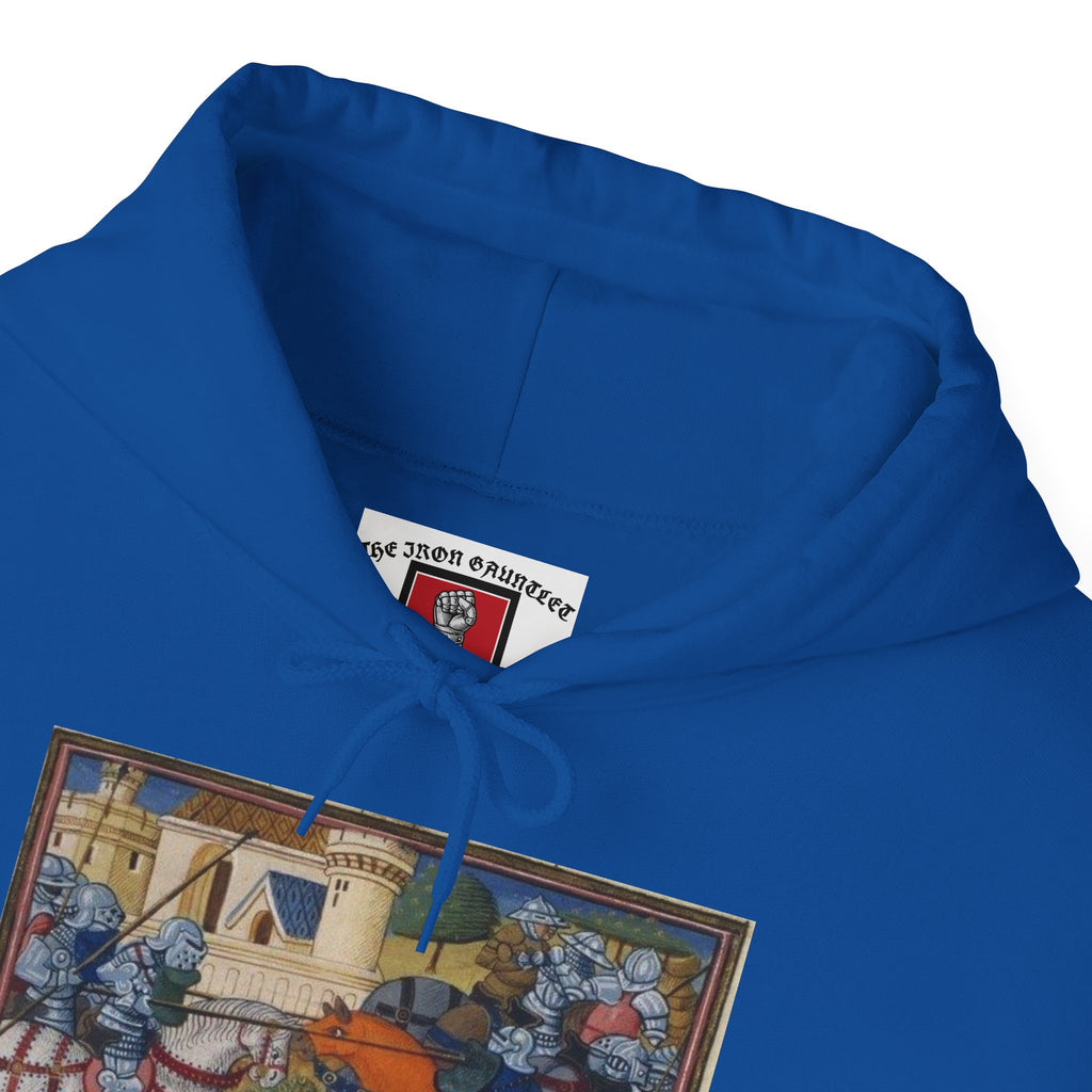 Medieval Knight Hoodie — Heraldic Fist Crest & Tapestry Art Hoodie