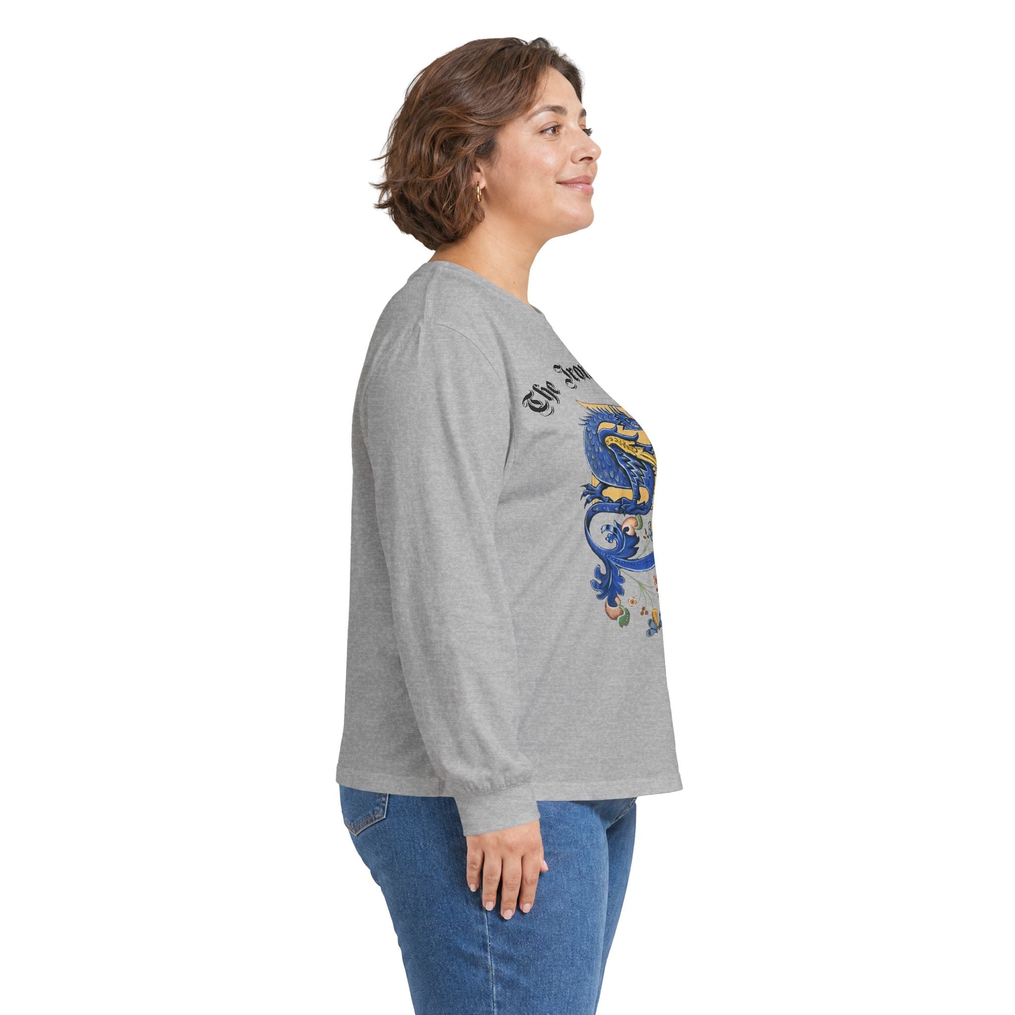 Medieval Gauntlet Long Sleeve Tee — 'The Iron Gauntlet' Dragon Crest Shirt