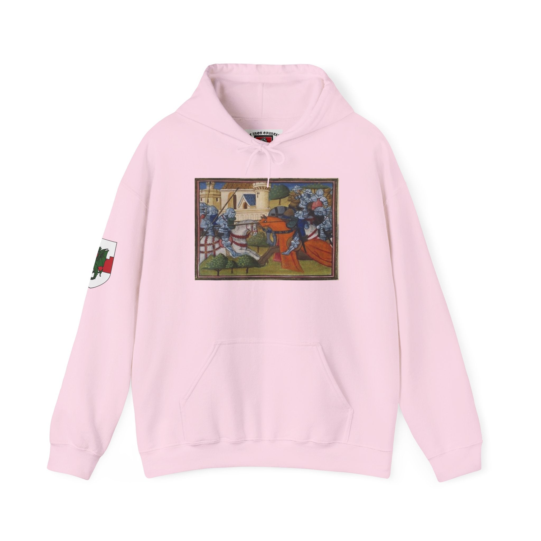 Medieval Knight Hoodie — Heraldic Fist Crest & Tapestry Art Hoodie