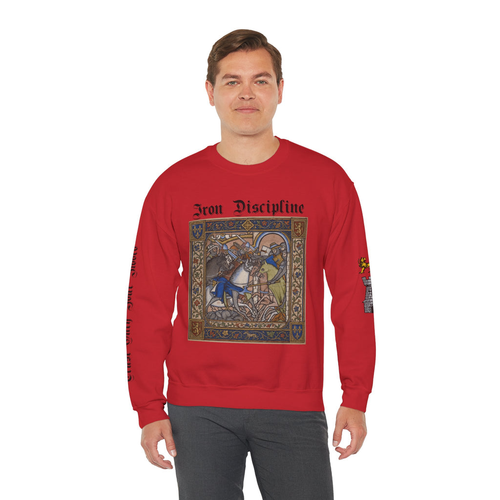 Iron Discipline Crewneck Sweatshirt — Medieval Gauntlet Graphic