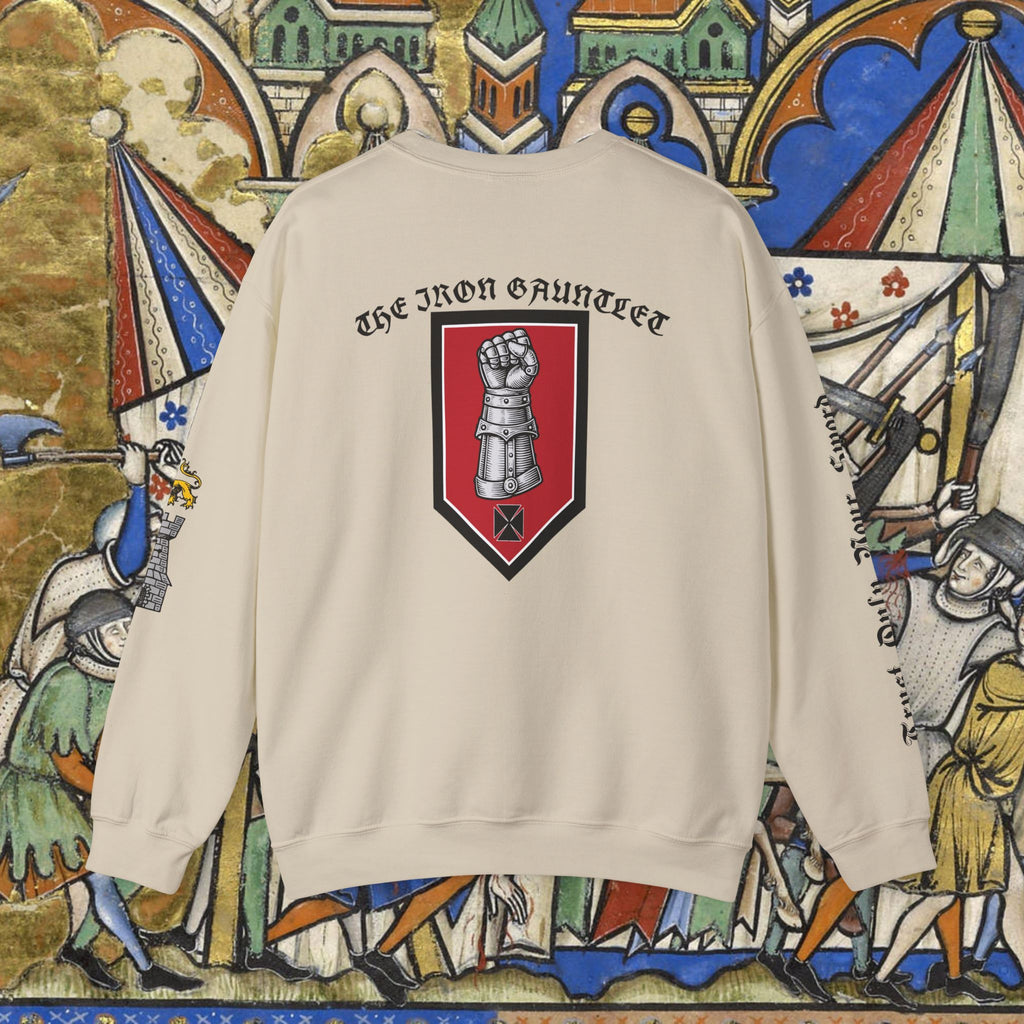 Iron Discipline Crewneck Sweatshirt — Medieval Gauntlet Graphic
