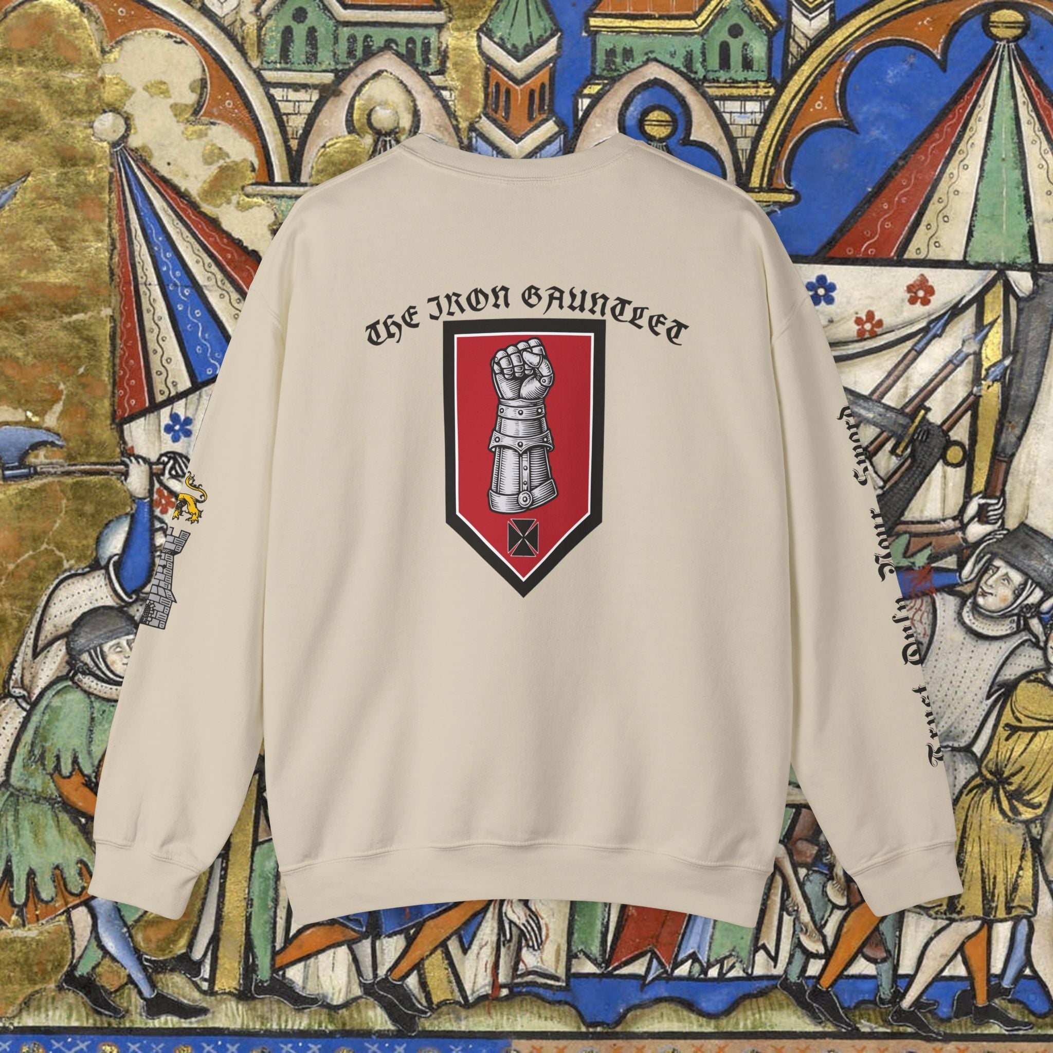 Iron Discipline Crewneck Sweatshirt — Medieval Gauntlet Graphic