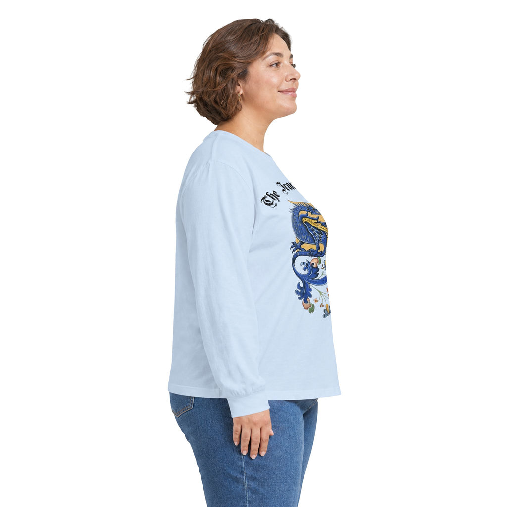 Medieval Gauntlet Long Sleeve Tee — 'The Iron Gauntlet' Dragon Crest Shirt