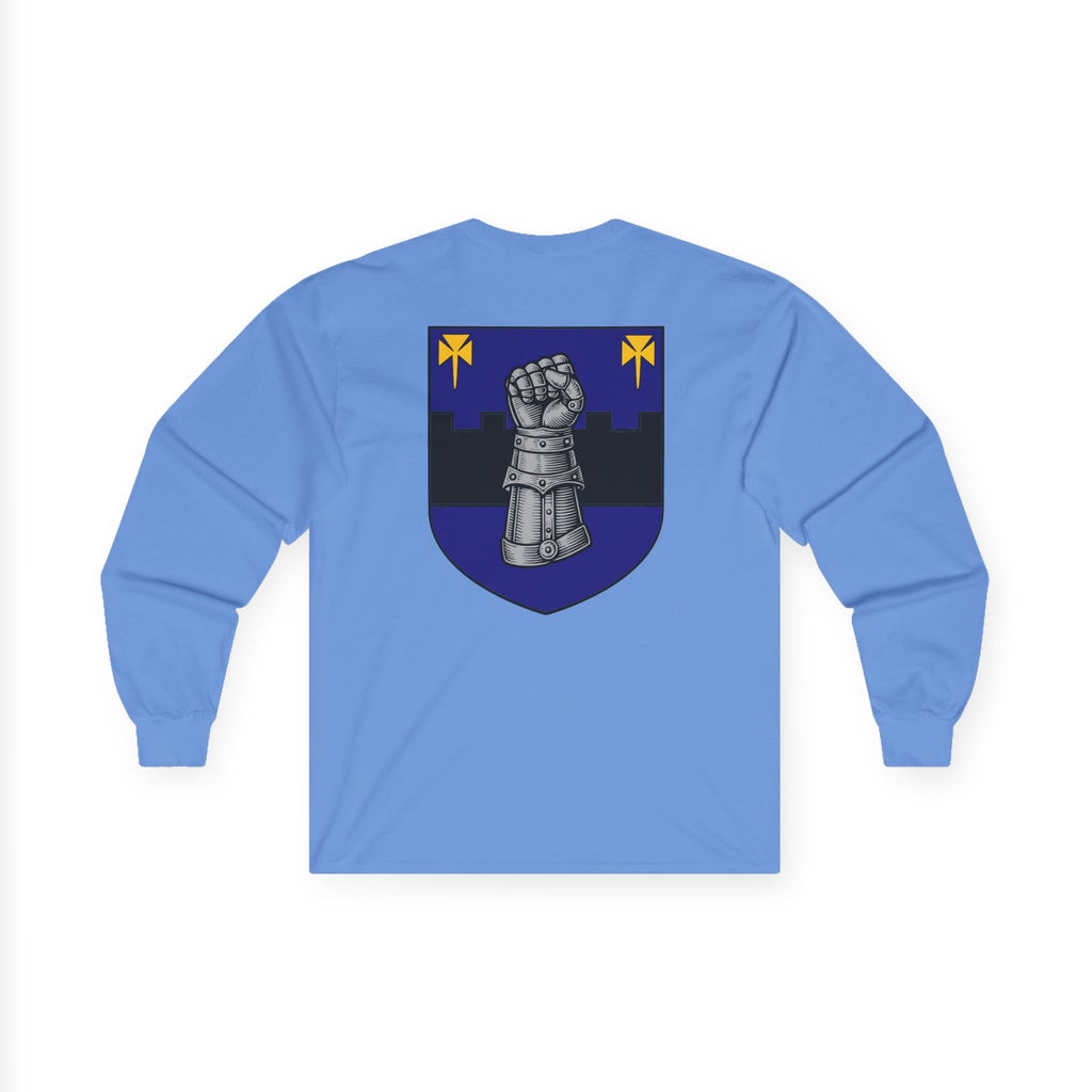 Medieval Gauntlet Long Sleeve Tee — 'The Iron Gauntlet' Dragon Crest Shirt