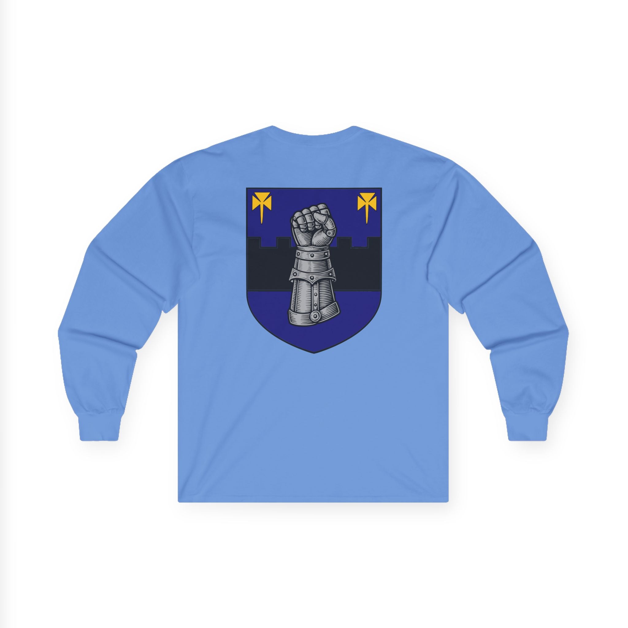 Medieval Gauntlet Long Sleeve Tee — 'The Iron Gauntlet' Dragon Crest Shirt