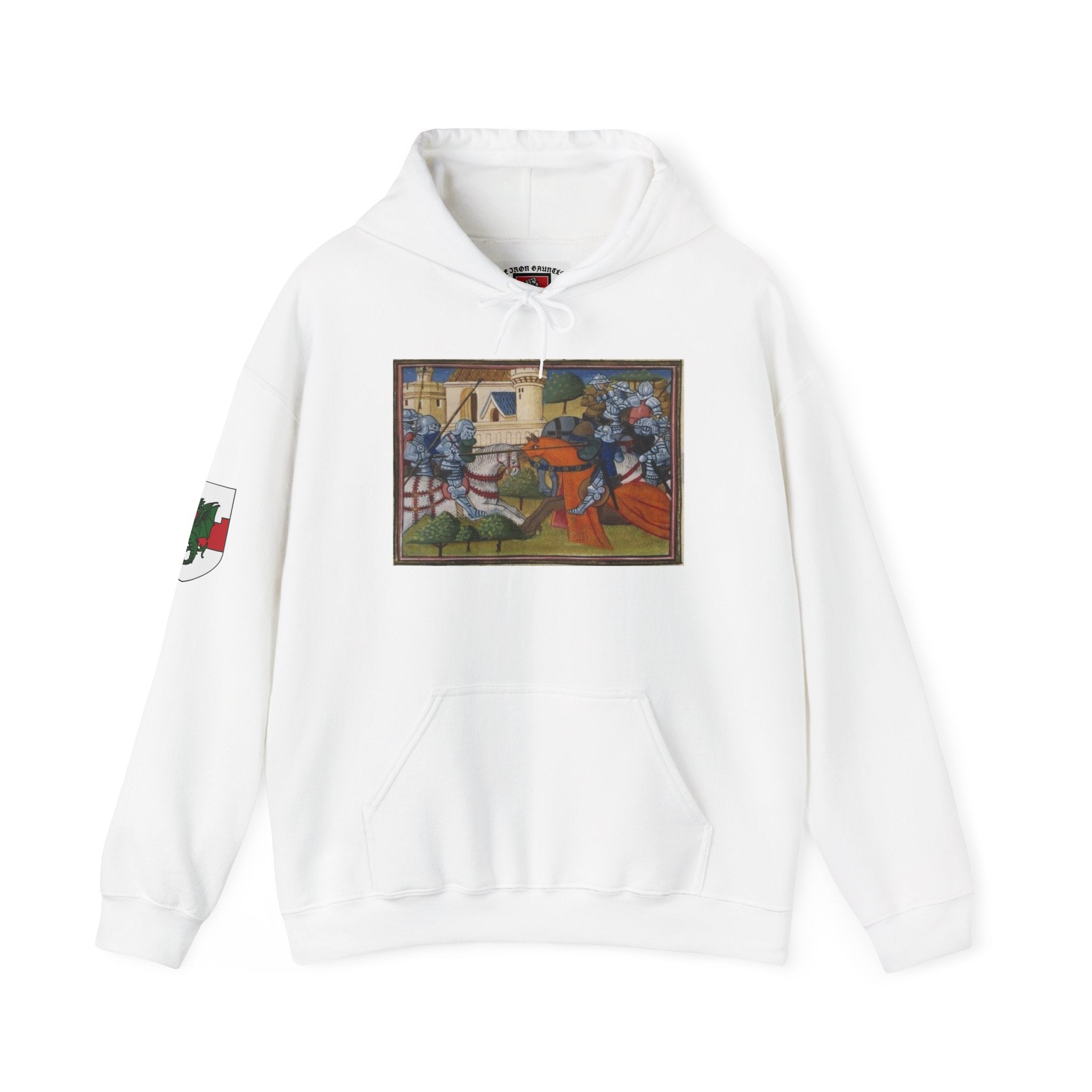 Medieval Knight Hoodie — Heraldic Fist Crest & Tapestry Art Hoodie