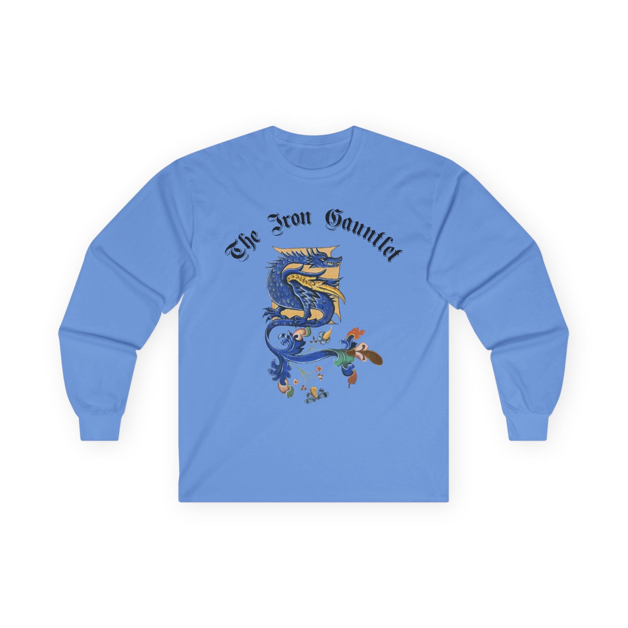 Medieval Gauntlet Long Sleeve Tee — 'The Iron Gauntlet' Dragon Crest Shirt
