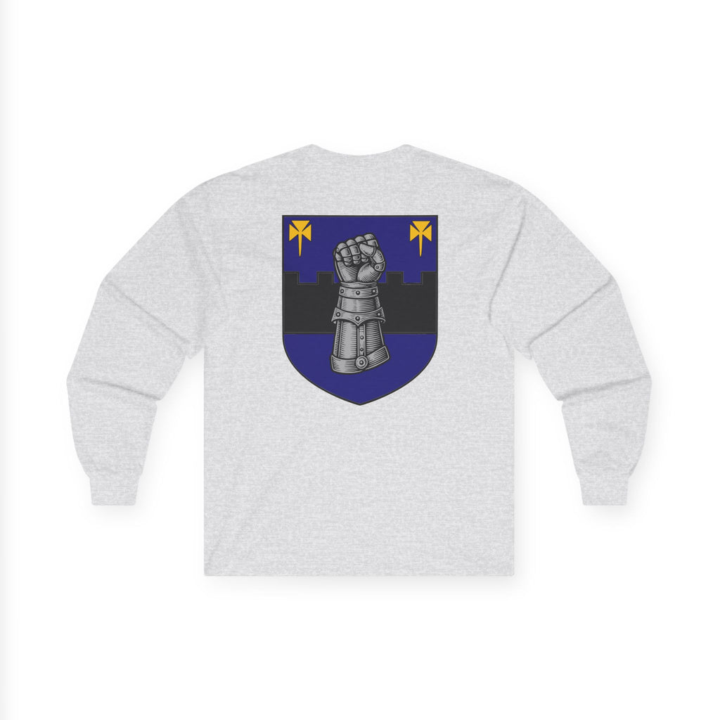 Medieval Gauntlet Long Sleeve Tee — 'The Iron Gauntlet' Dragon Crest Shirt